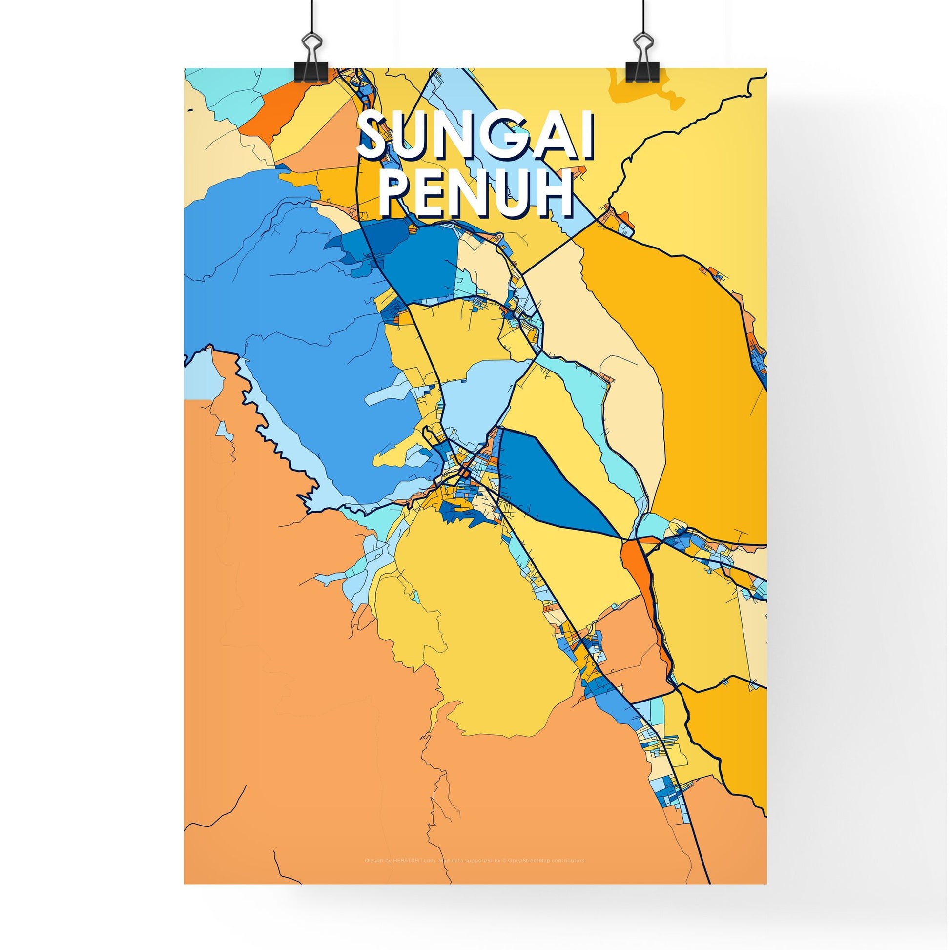 SUNGAI PENUH INDONESIA Vibrant Colorful Art Map Poster Blue Orange