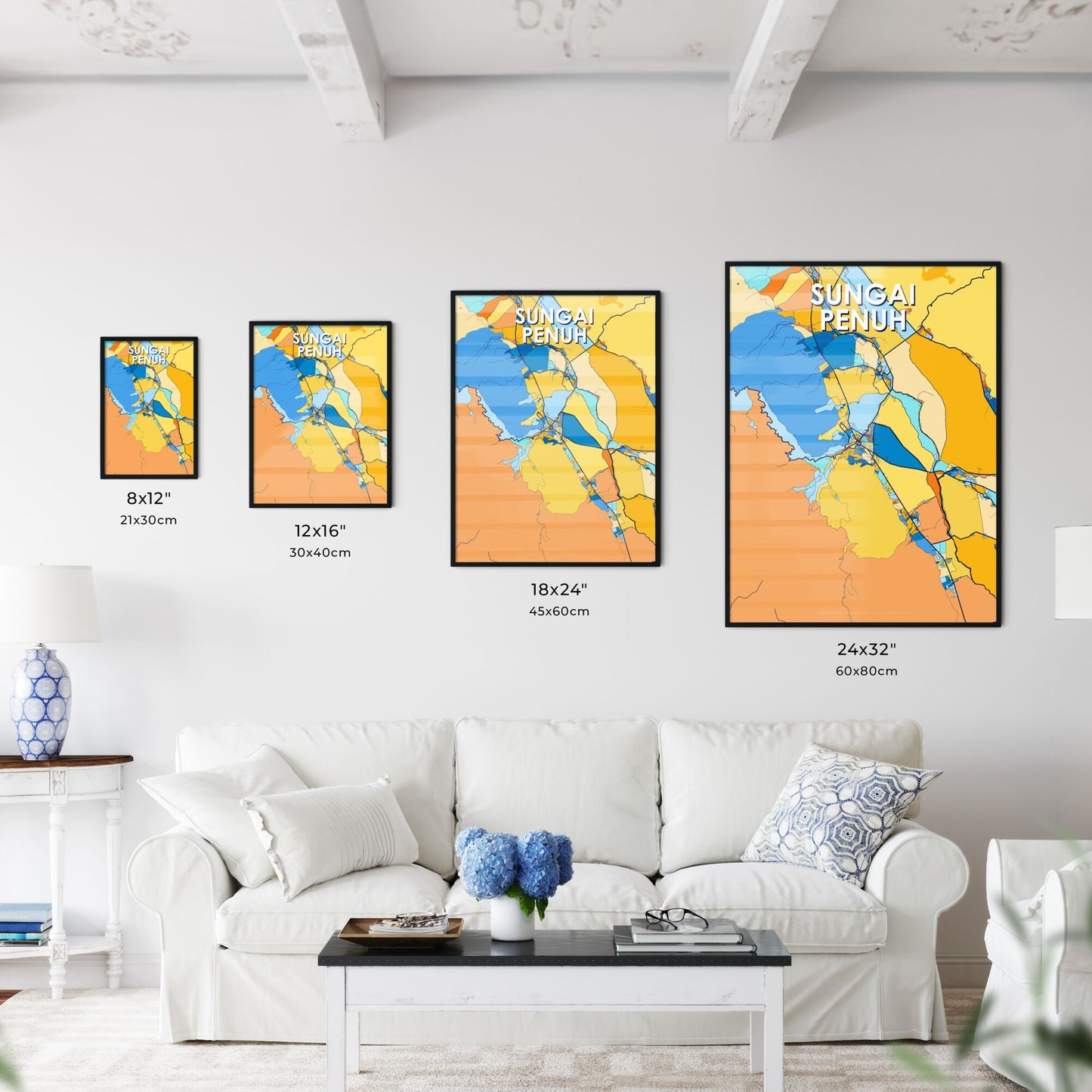 SUNGAI PENUH INDONESIA Vibrant Colorful Art Map Poster Blue Orange