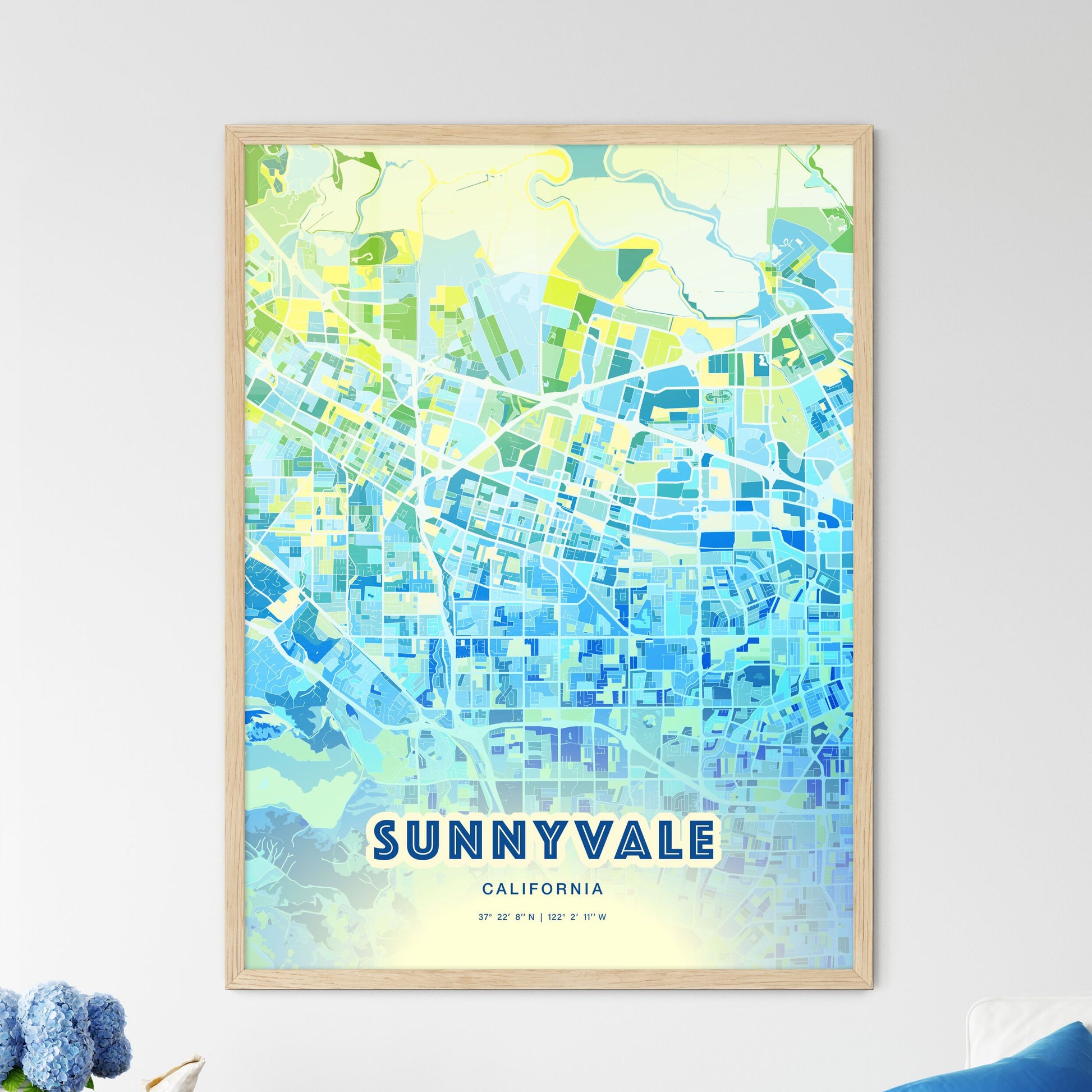 Colorful Sunnyvale California Fine Art Map Cool Blue