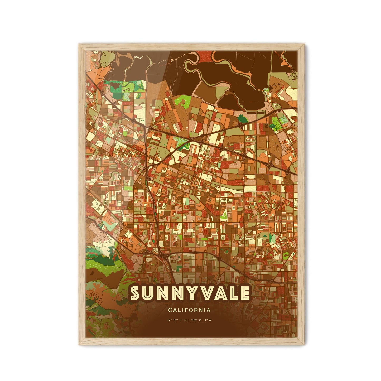 Colorful Sunnyvale California Fine Art Map Farmhouse