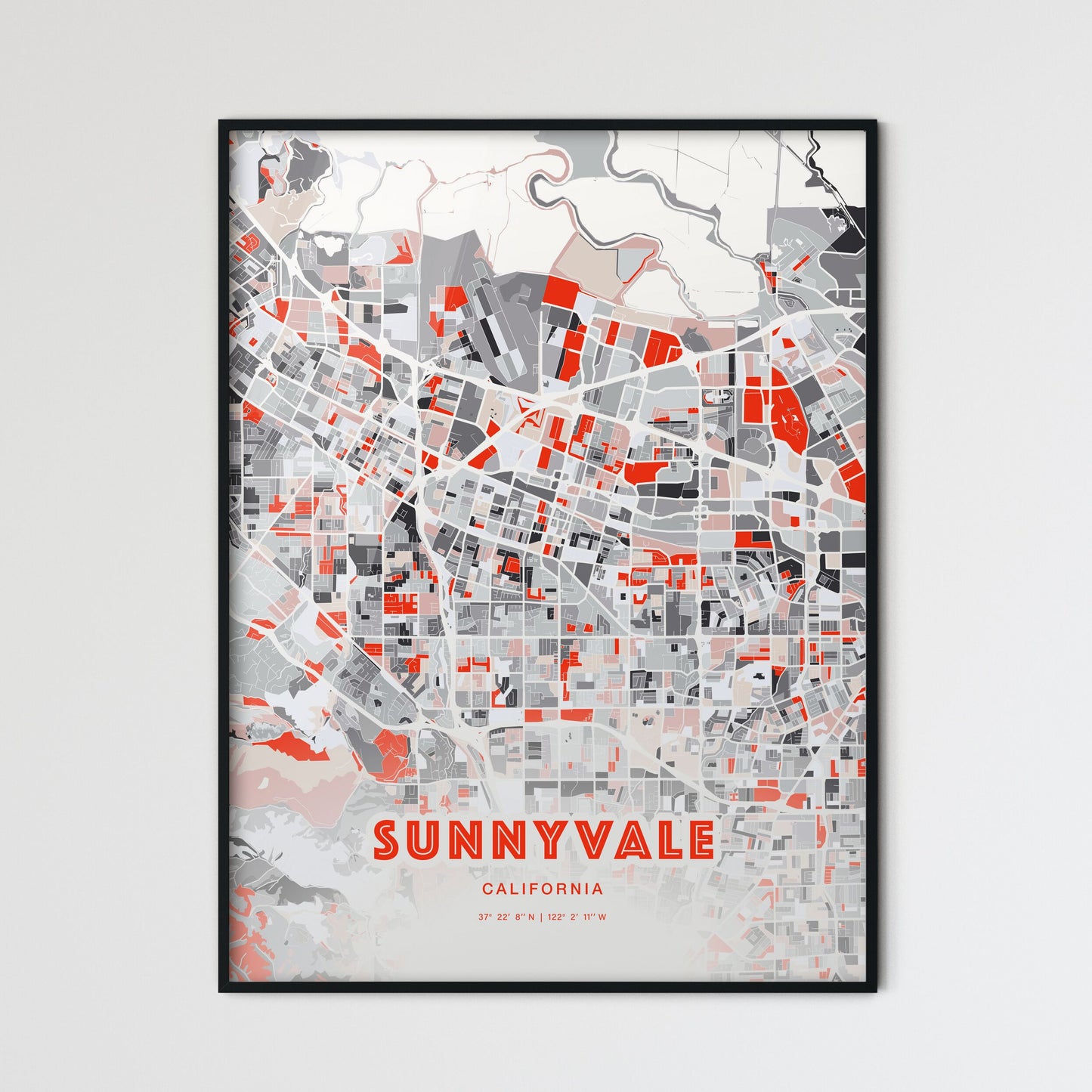 Colorful Sunnyvale California Fine Art Map Modern Expressive