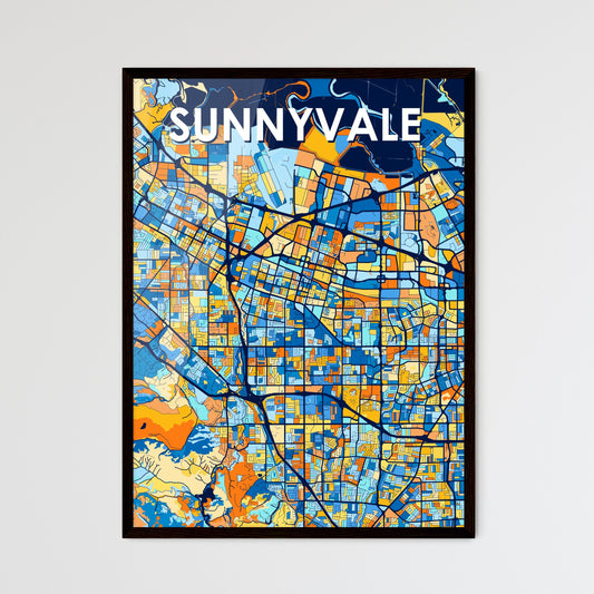 SUNNYVALE CALIFORNIA Vibrant Colorful Art Map Poster Blue Orange