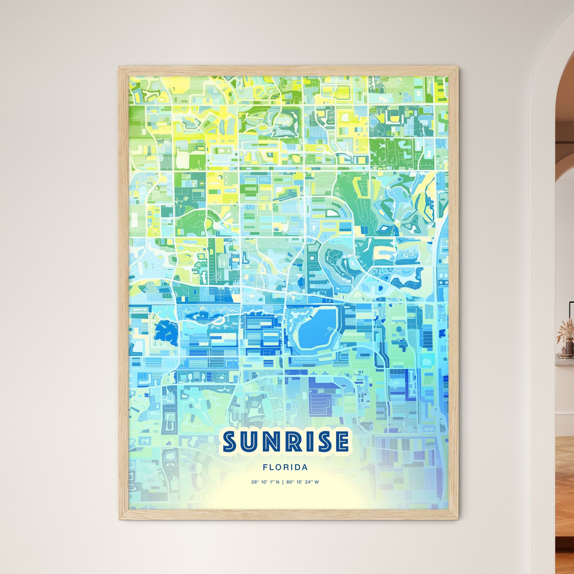 Colorful Sunrise Florida Fine Art Map Cool Blue