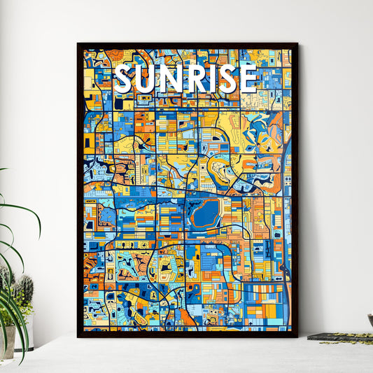 SUNRISE FLORIDA Vibrant Colorful Art Map Poster Blue Orange