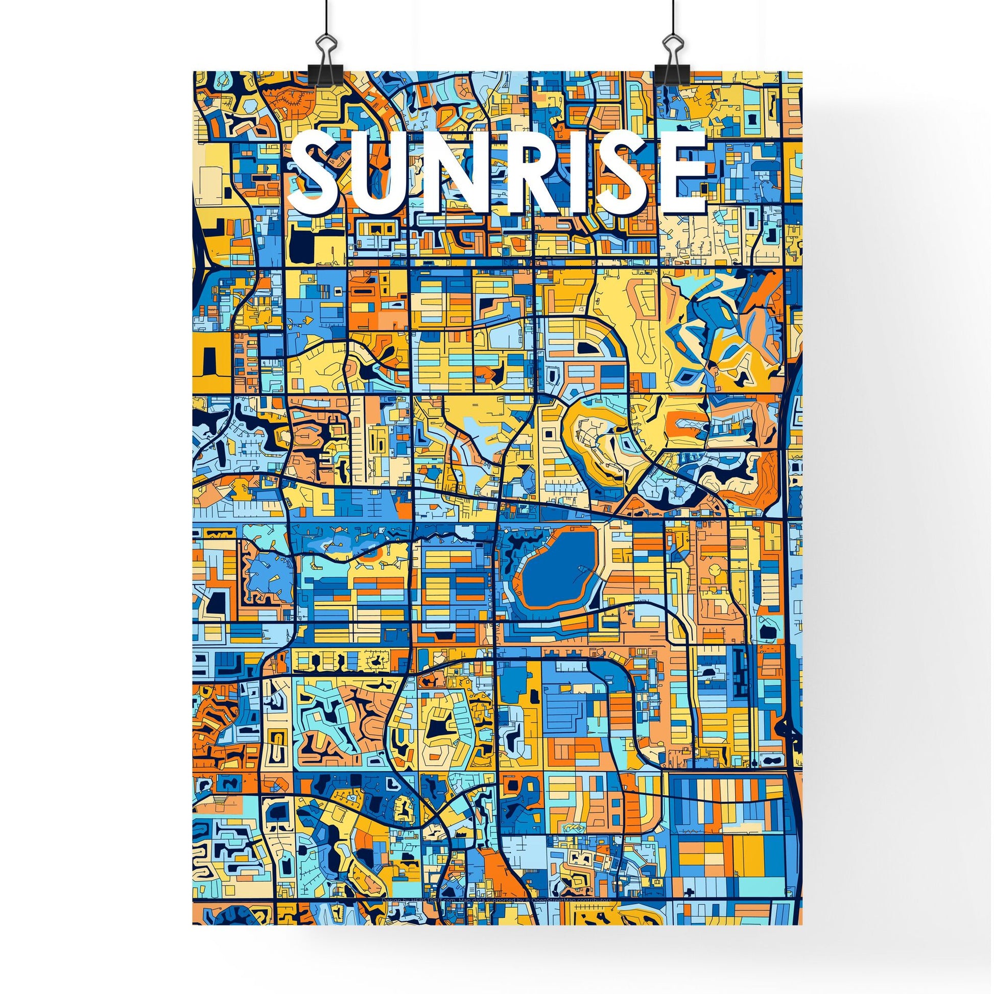 SUNRISE FLORIDA Vibrant Colorful Art Map Poster Blue Orange