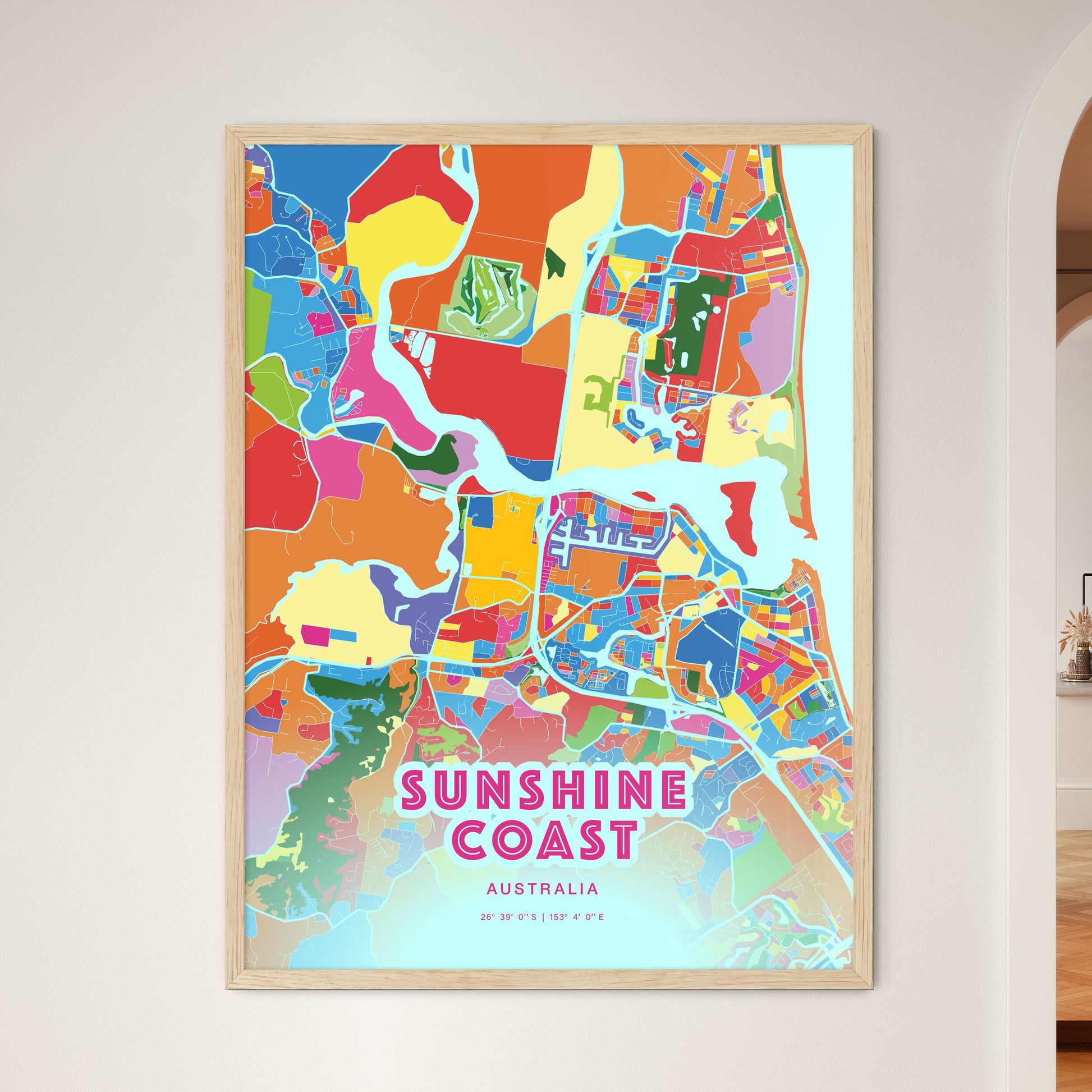 Colorful Sunshine Coast Australia Fine Art Map Crazy Colors