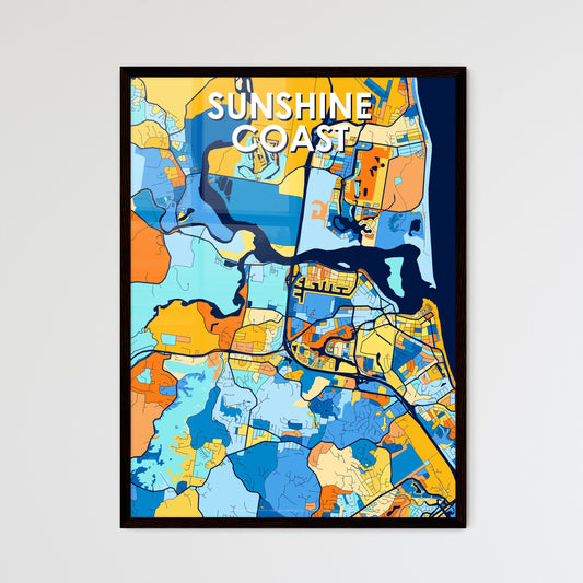 SUNSHINE COAST AUSTRALIA Vibrant Colorful Art Map Poster Blue Orange