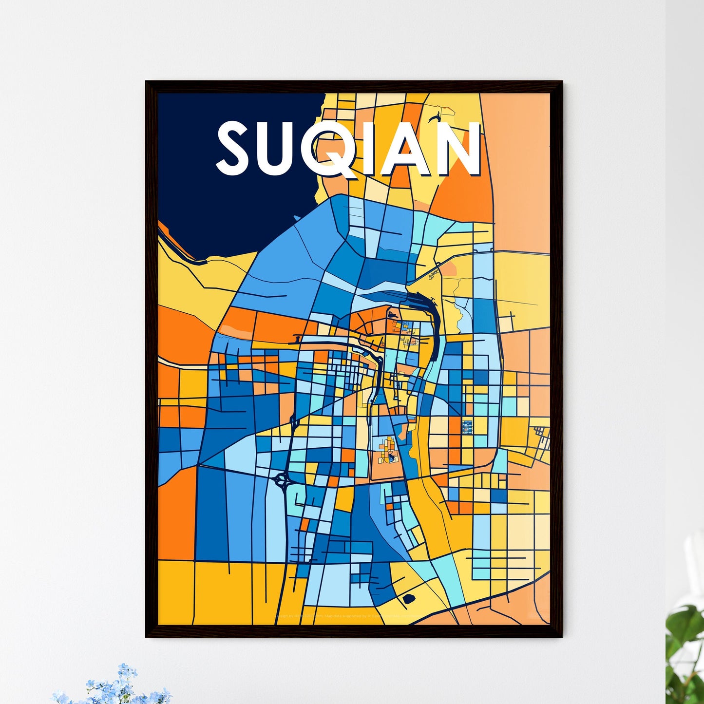 SUQIAN CHINA Vibrant Colorful Art Map Poster Blue Orange