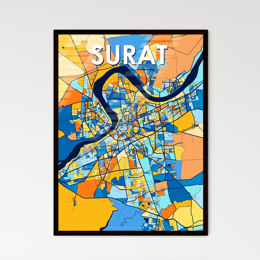 SURAT INDIA Vibrant Colorful Art Map Poster Blue Orange