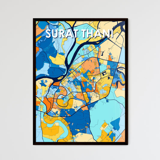 SURAT THANI THAILAND Vibrant Colorful Art Map Poster Blue Orange