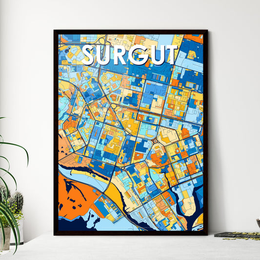 SURGUT RUSSIA Vibrant Colorful Art Map Poster Blue Orange