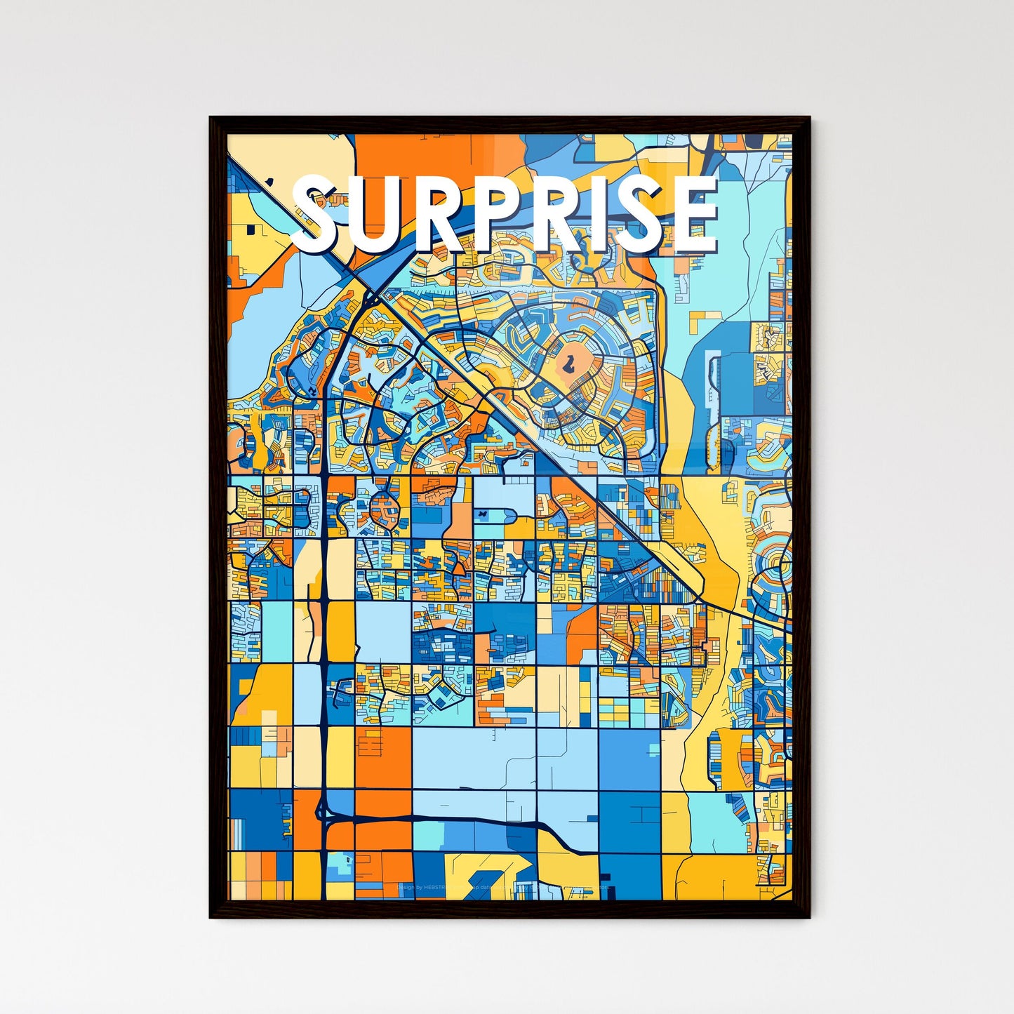 SURPRISE ARIZONA Vibrant Colorful Art Map Poster Blue Orange