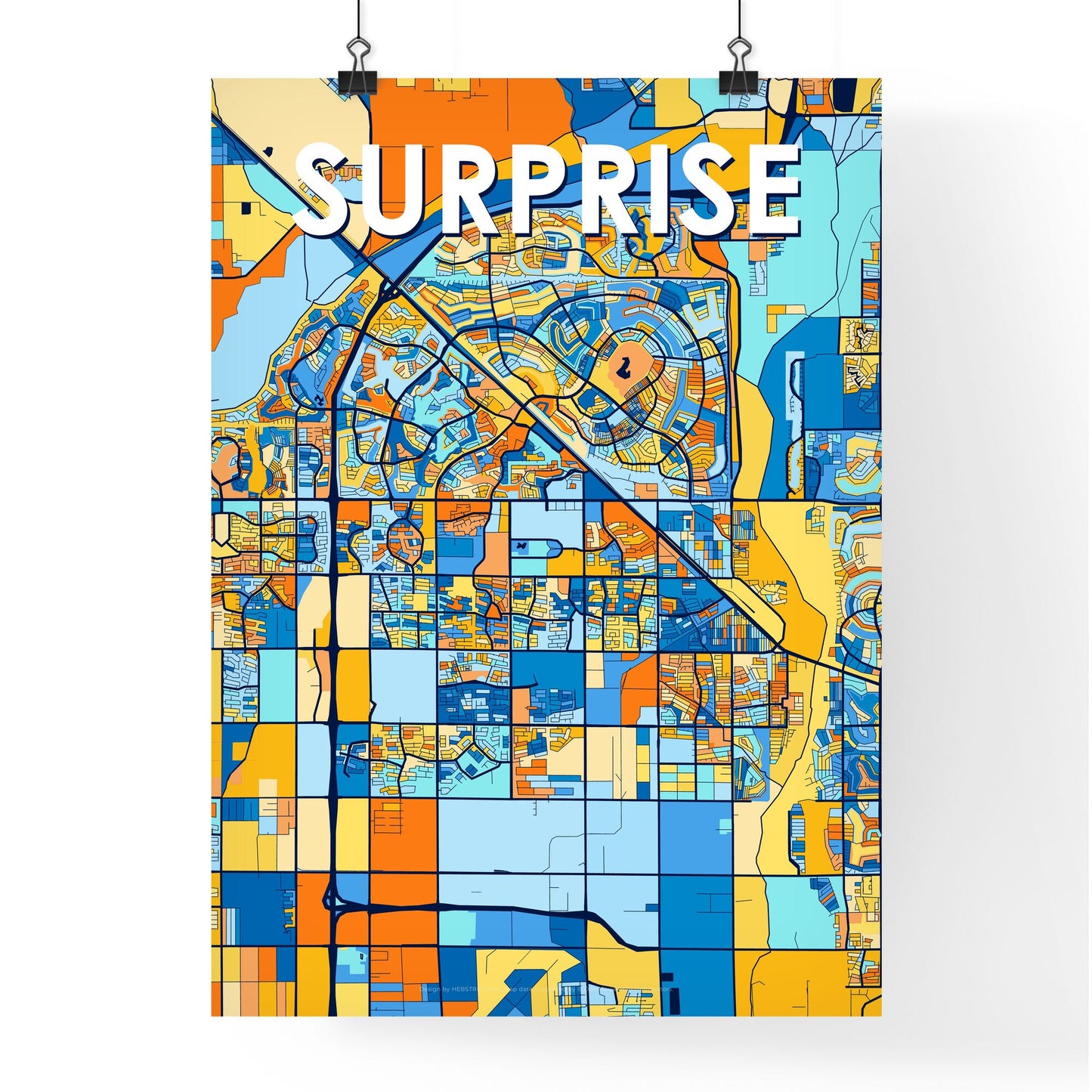 SURPRISE ARIZONA Vibrant Colorful Art Map Poster Blue Orange