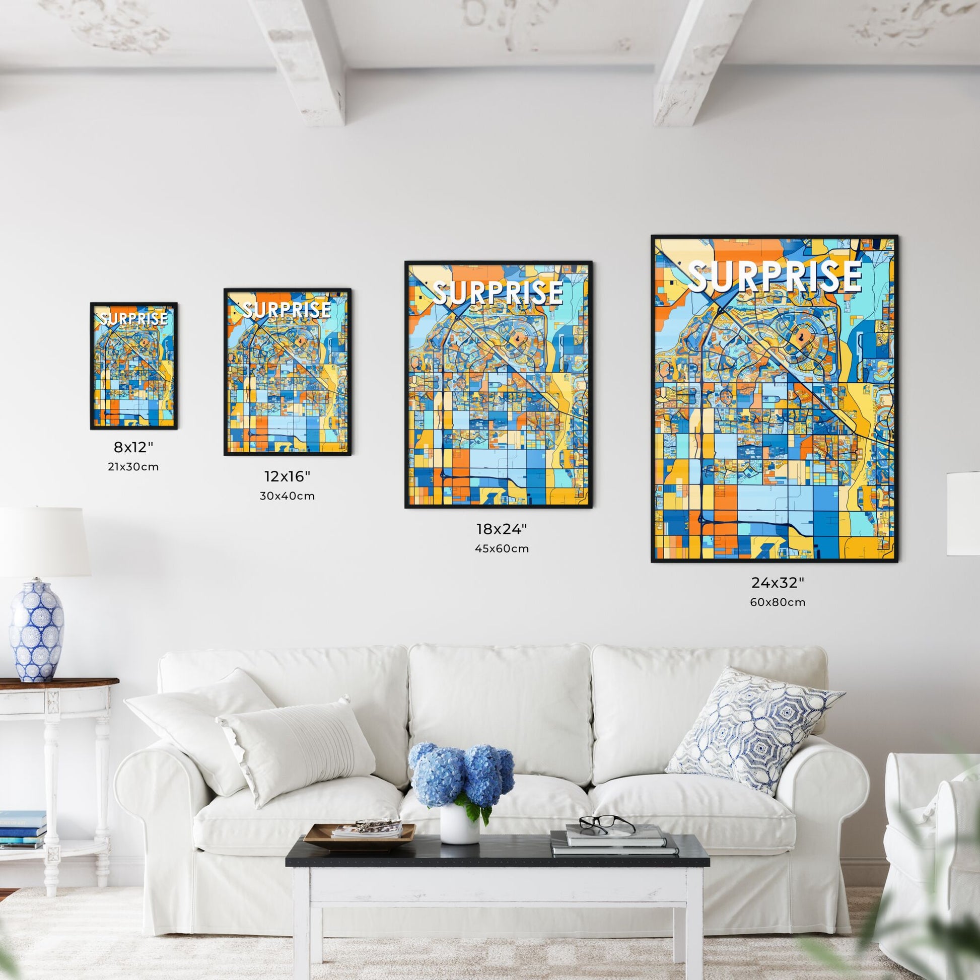 SURPRISE ARIZONA Vibrant Colorful Art Map Poster Blue Orange