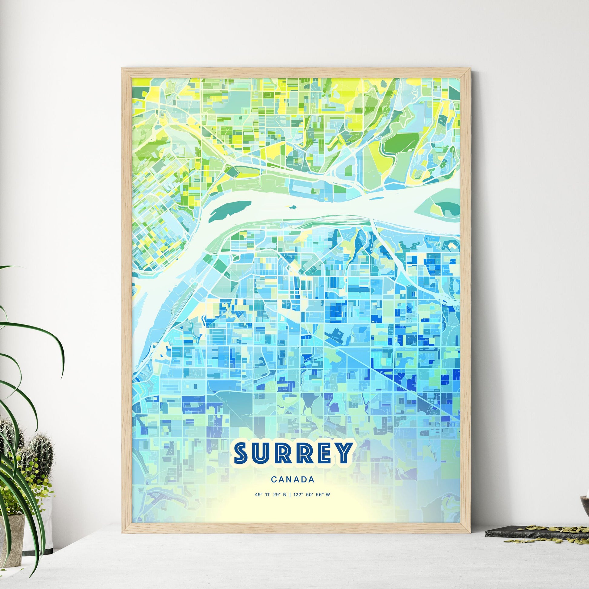 Colorful Surrey Canada Fine Art Map Cool Blue