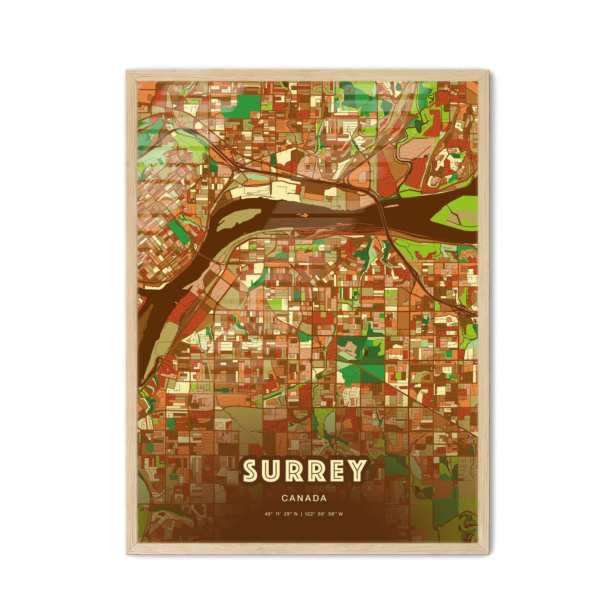 Colorful Surrey Canada Fine Art Map Farmhouse