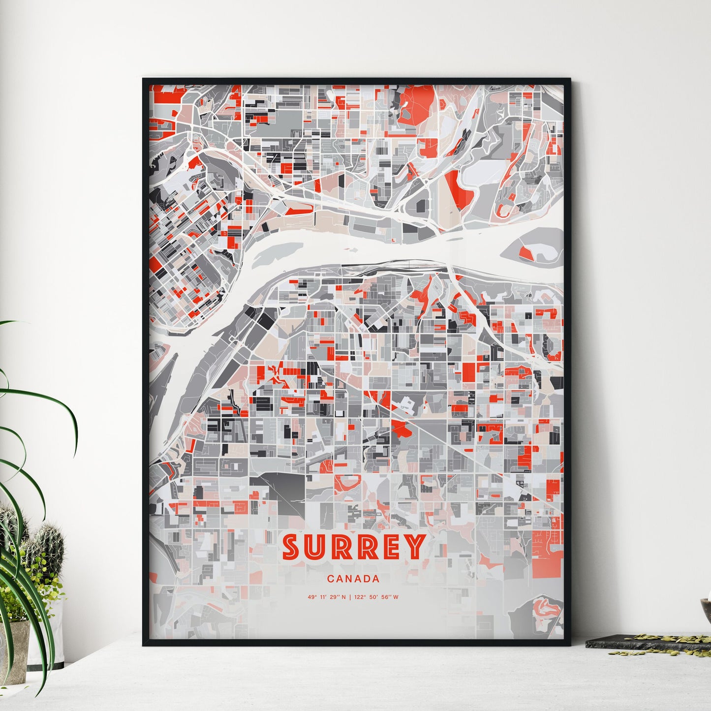 Colorful Surrey Canada Fine Art Map Modern Expressive