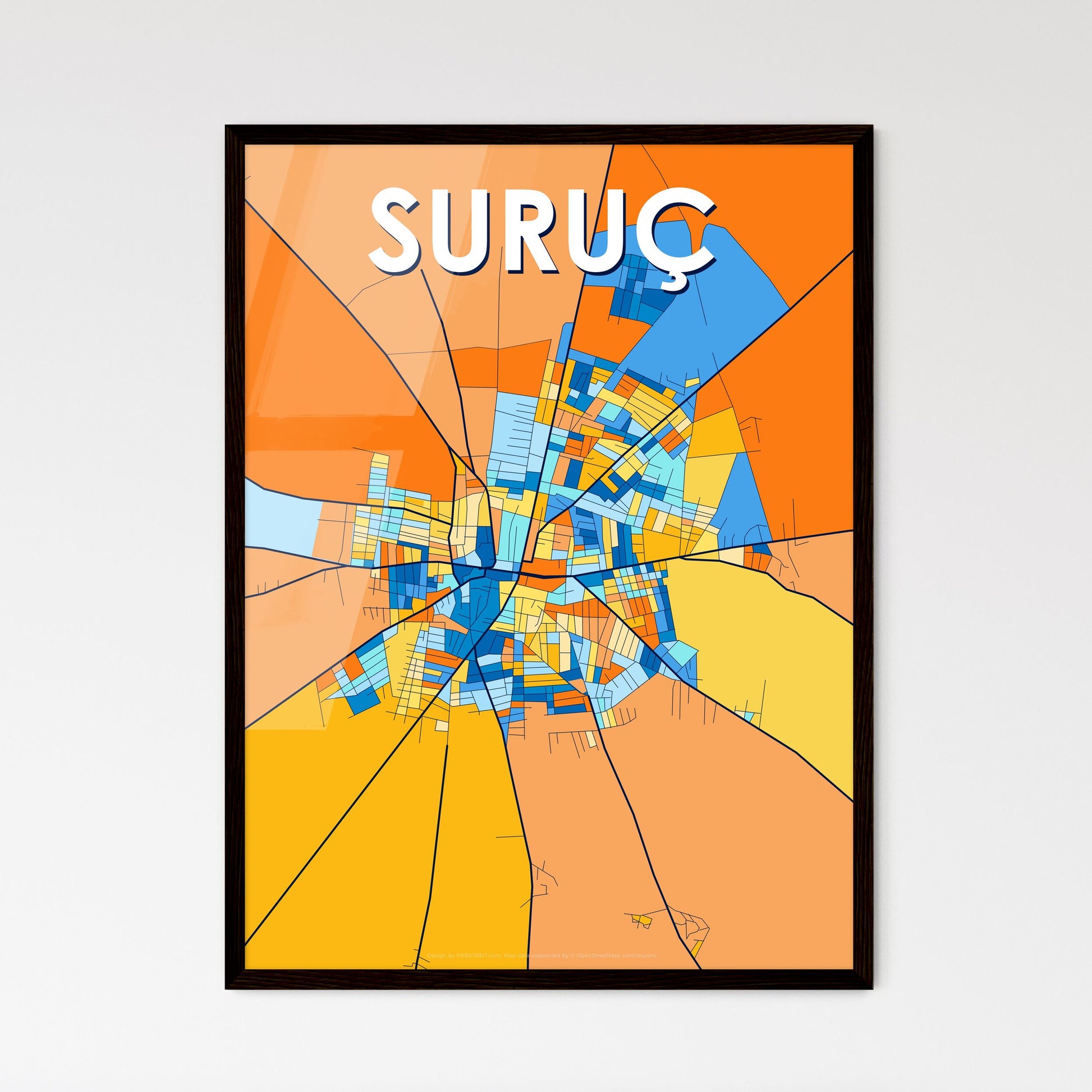 SURUÇ TURKEY Vibrant Colorful Art Map Poster Blue Orange