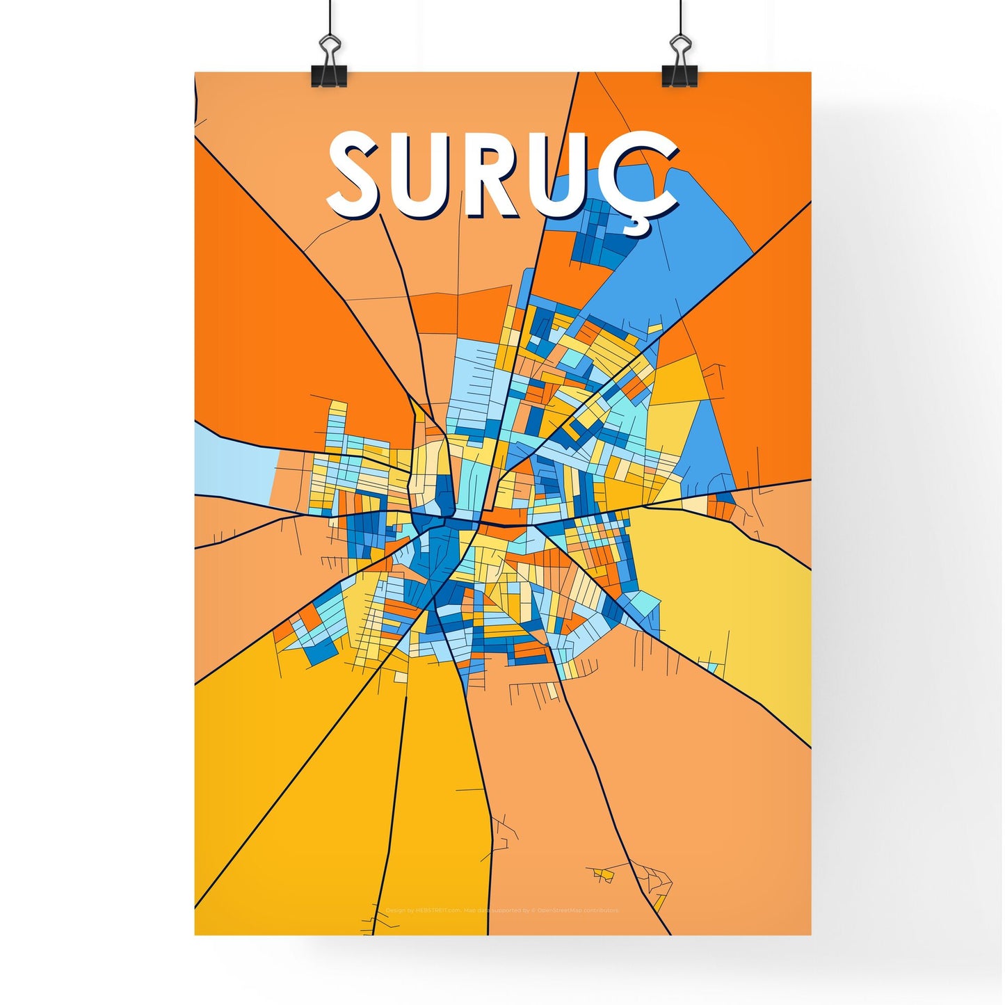 SURUÇ TURKEY Vibrant Colorful Art Map Poster Blue Orange