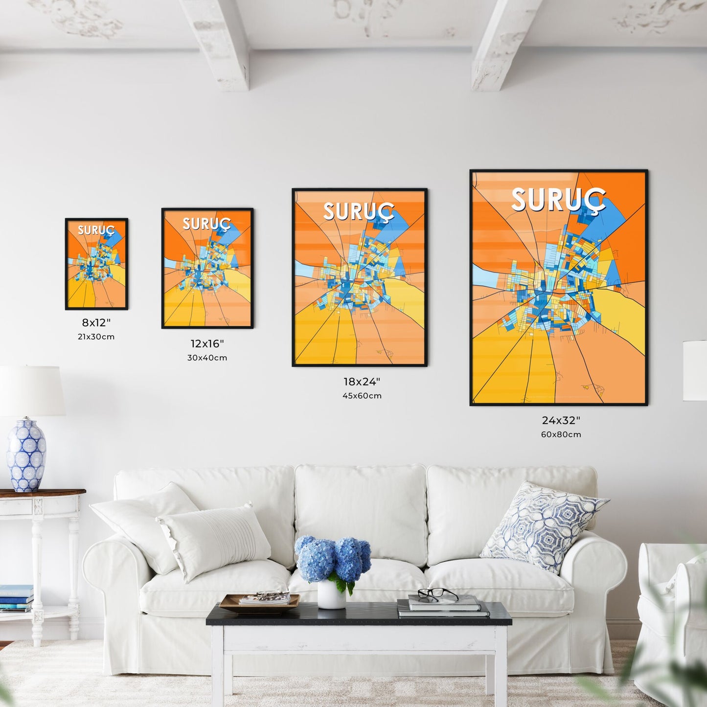 SURUÇ TURKEY Vibrant Colorful Art Map Poster Blue Orange