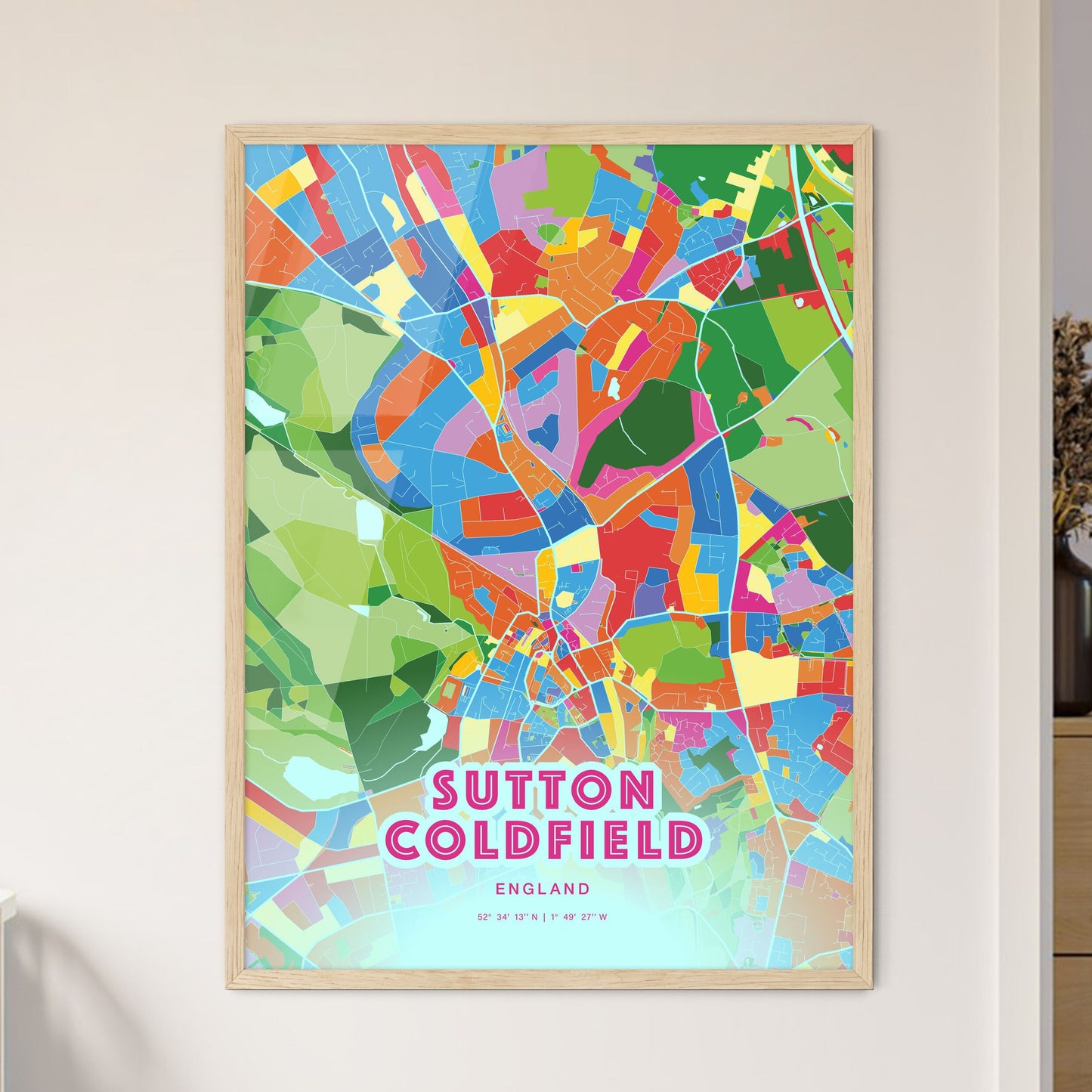 Colorful Sutton Coldfield England Fine Art Map Crazy Colors