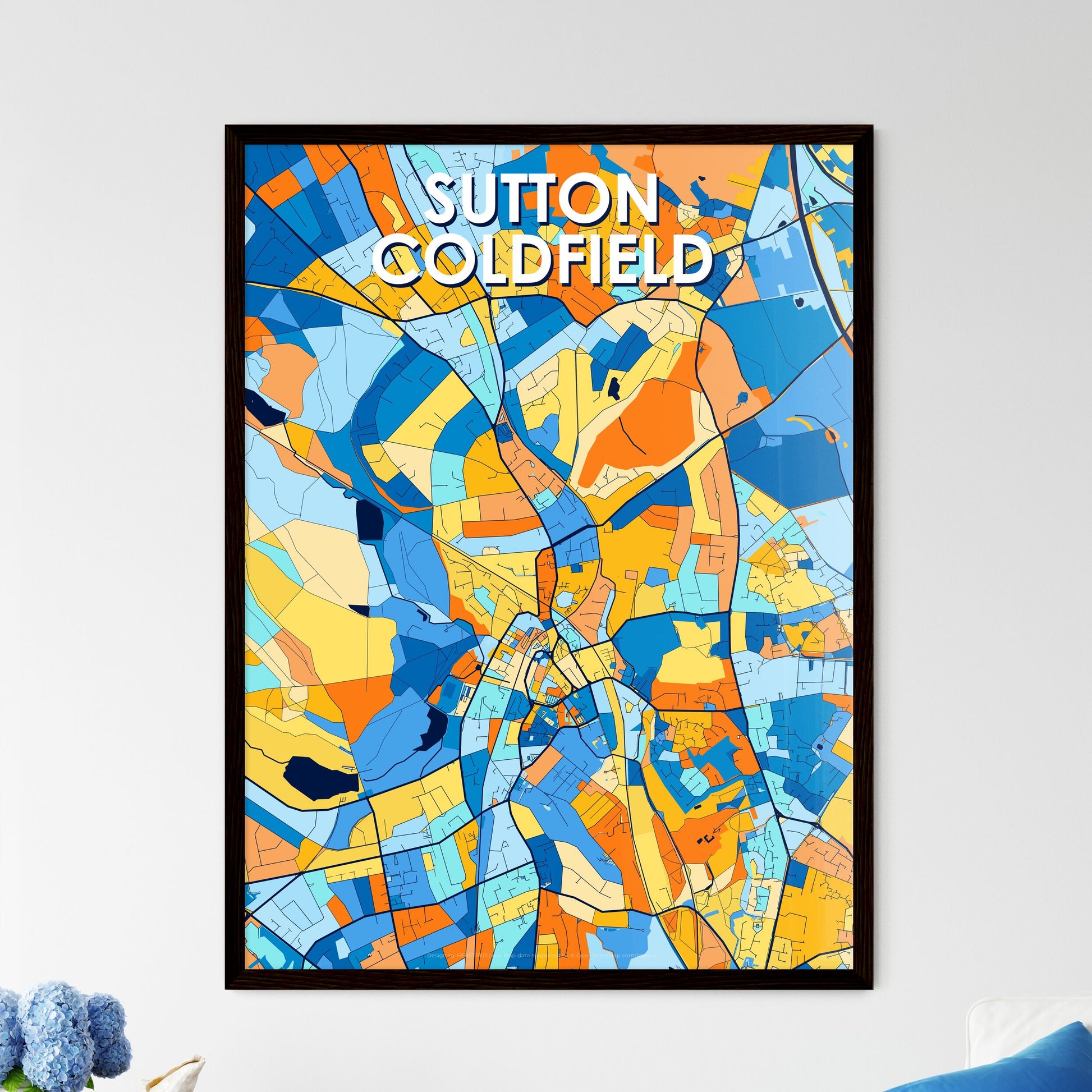 SUTTON COLDFIELD ENGLAND Vibrant Colorful Art Map Poster Blue Orange