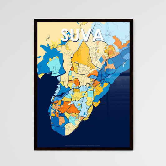 SUVA FIJI Vibrant Colorful Art Map Poster Blue Orange