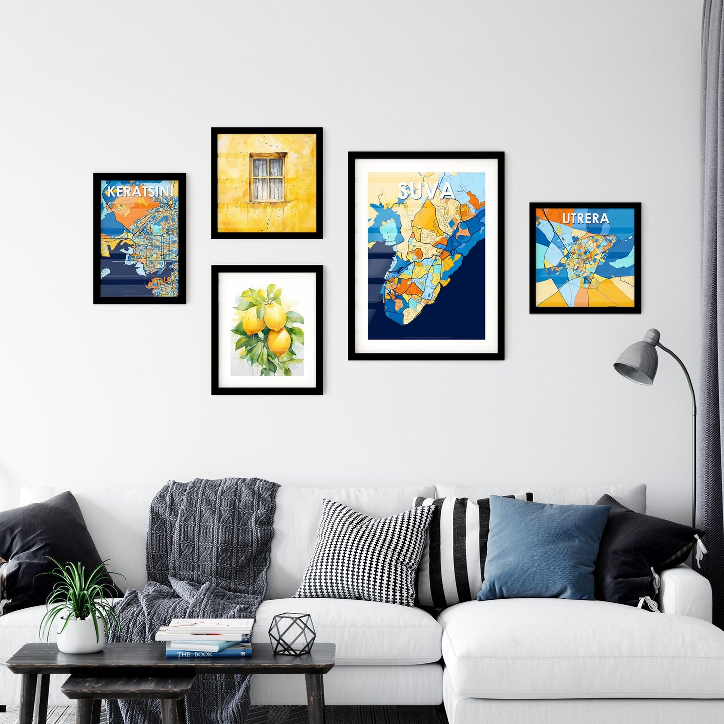 SUVA FIJI Vibrant Colorful Art Map Poster Blue Orange