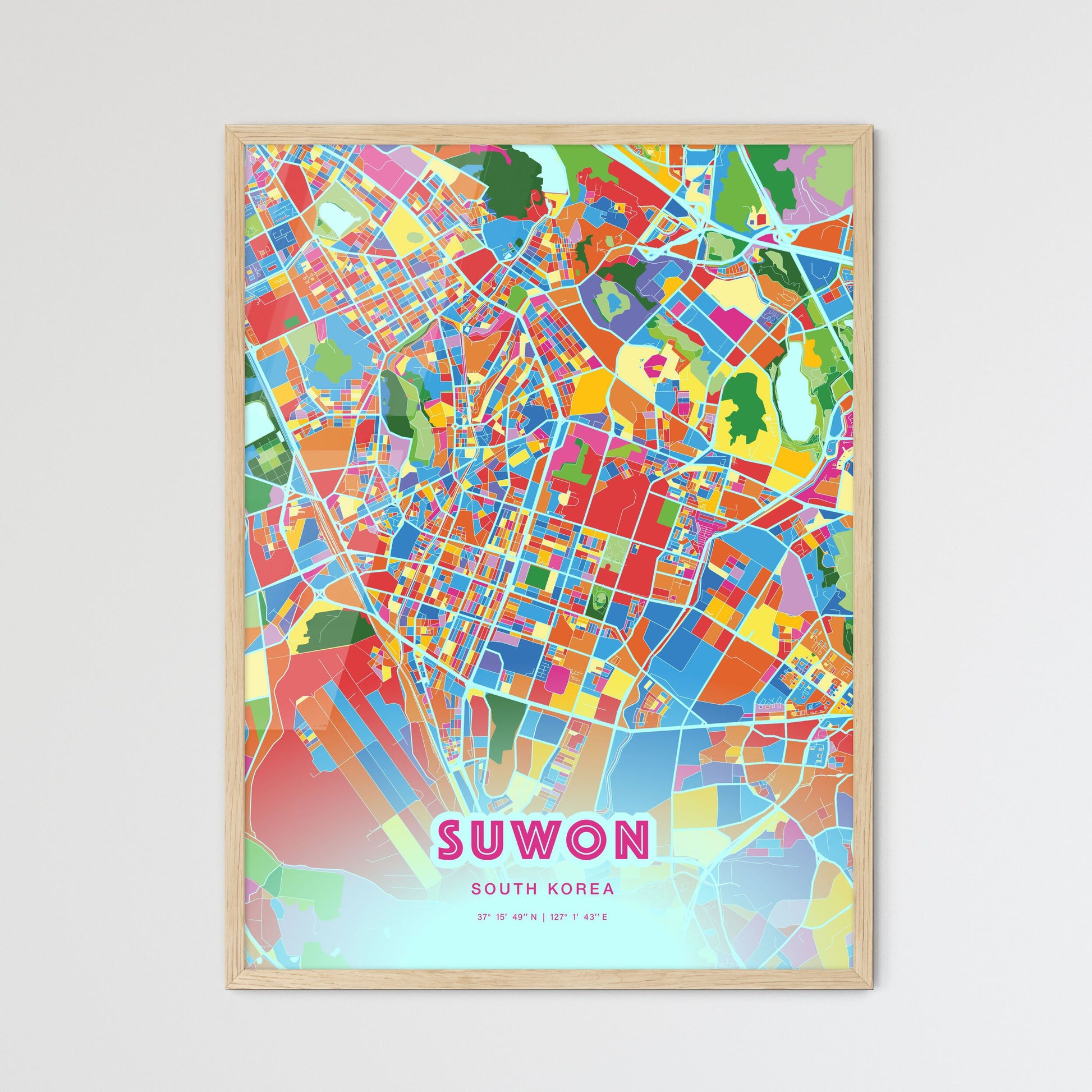 Colorful Suwon South Korea Fine Art Map Crazy Colors