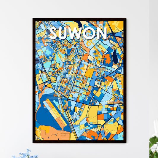 SUWON SOUTH KOREA Vibrant Colorful Art Map Poster Blue Orange