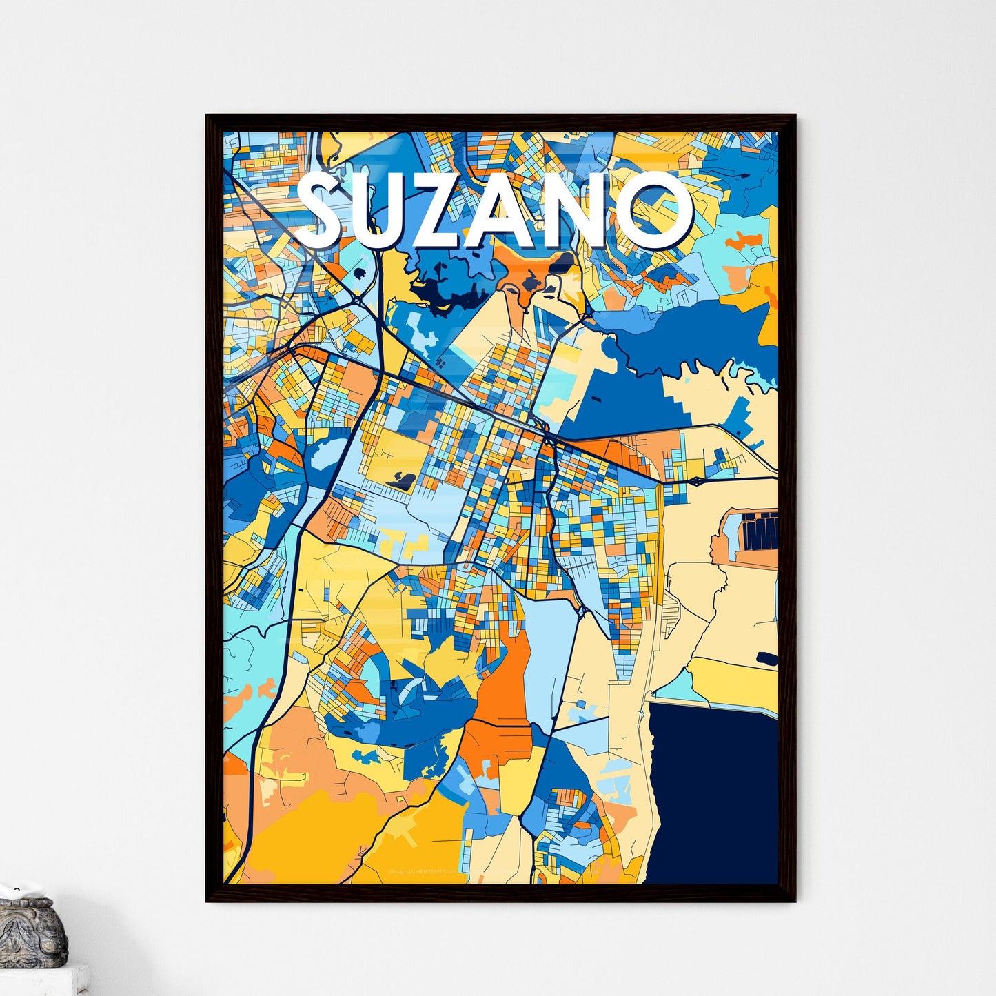 SUZANO BRAZIL Vibrant Colorful Art Map Poster Blue Orange