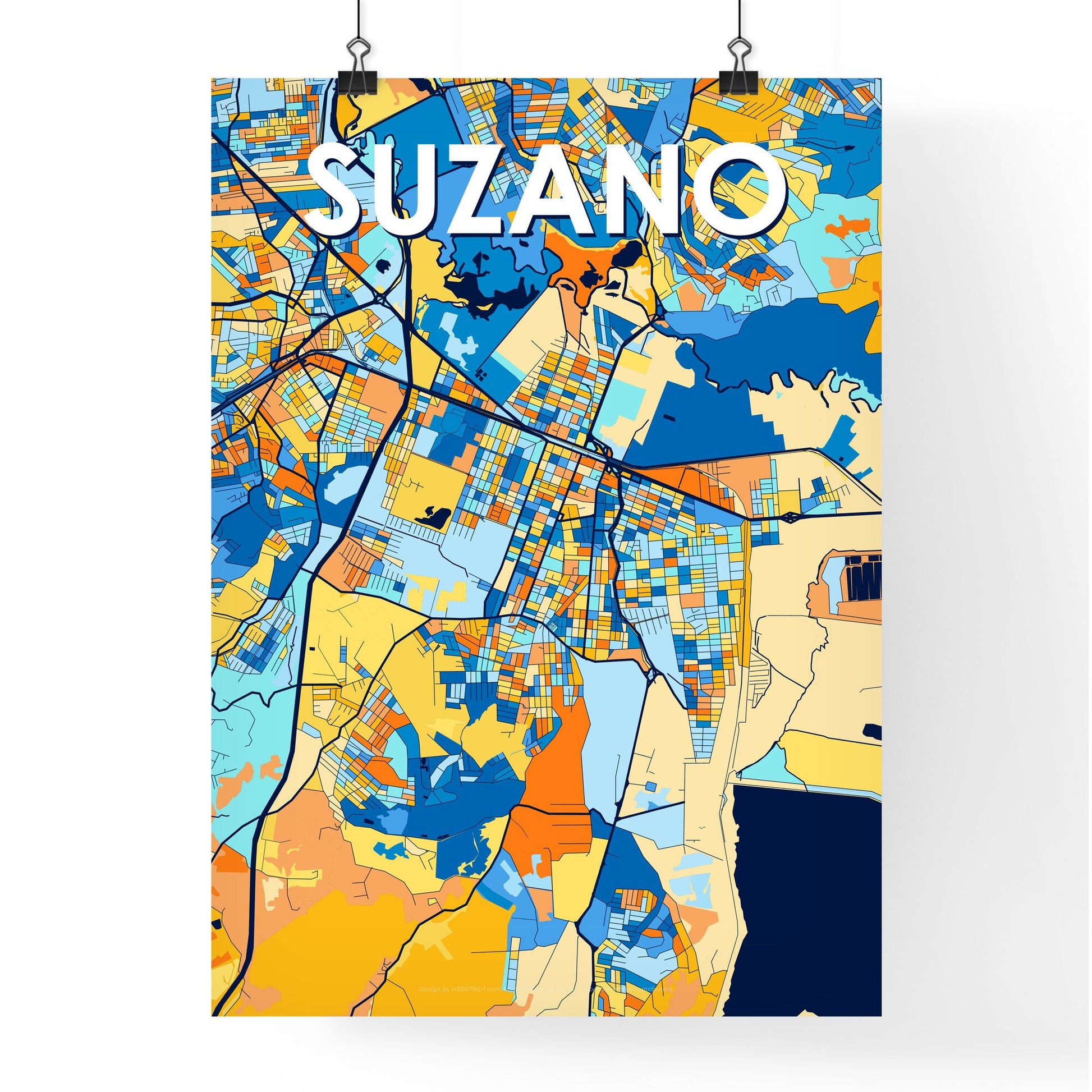 SUZANO BRAZIL Vibrant Colorful Art Map Poster Blue Orange