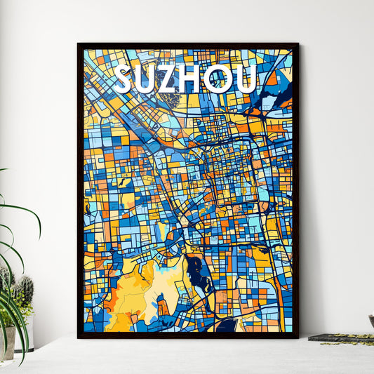 SUZHOU CHINA Vibrant Colorful Art Map Poster Blue Orange