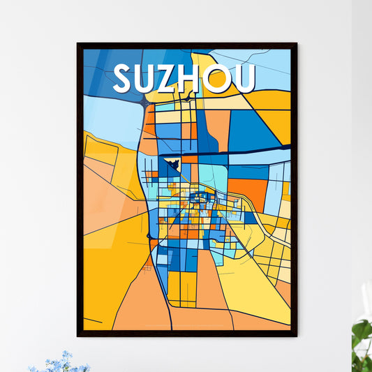 SUZHOU CHINA Vibrant Colorful Art Map Poster Blue Orange