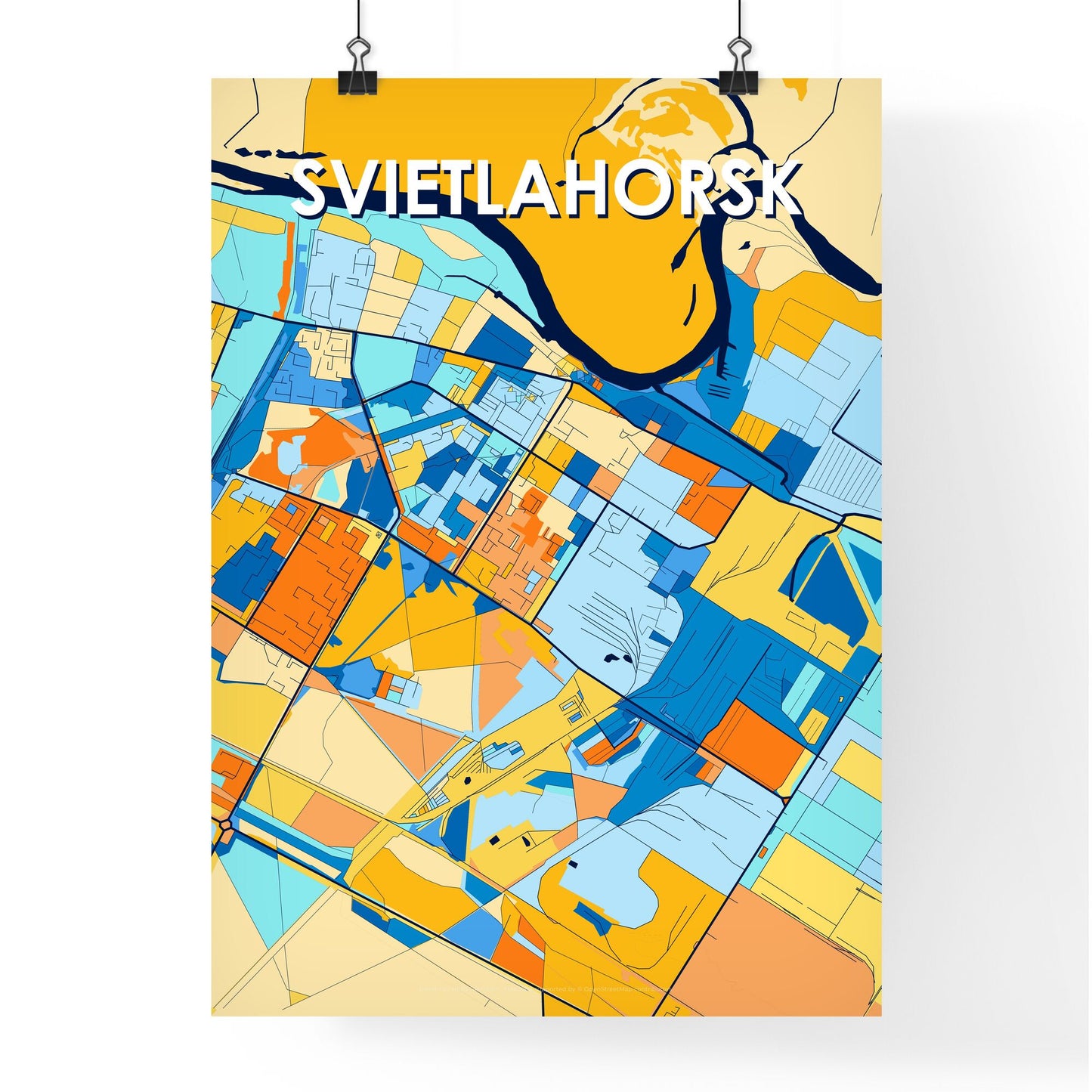 SVIETLAHORSK BELARUS Vibrant Colorful Art Map Poster Blue Orange