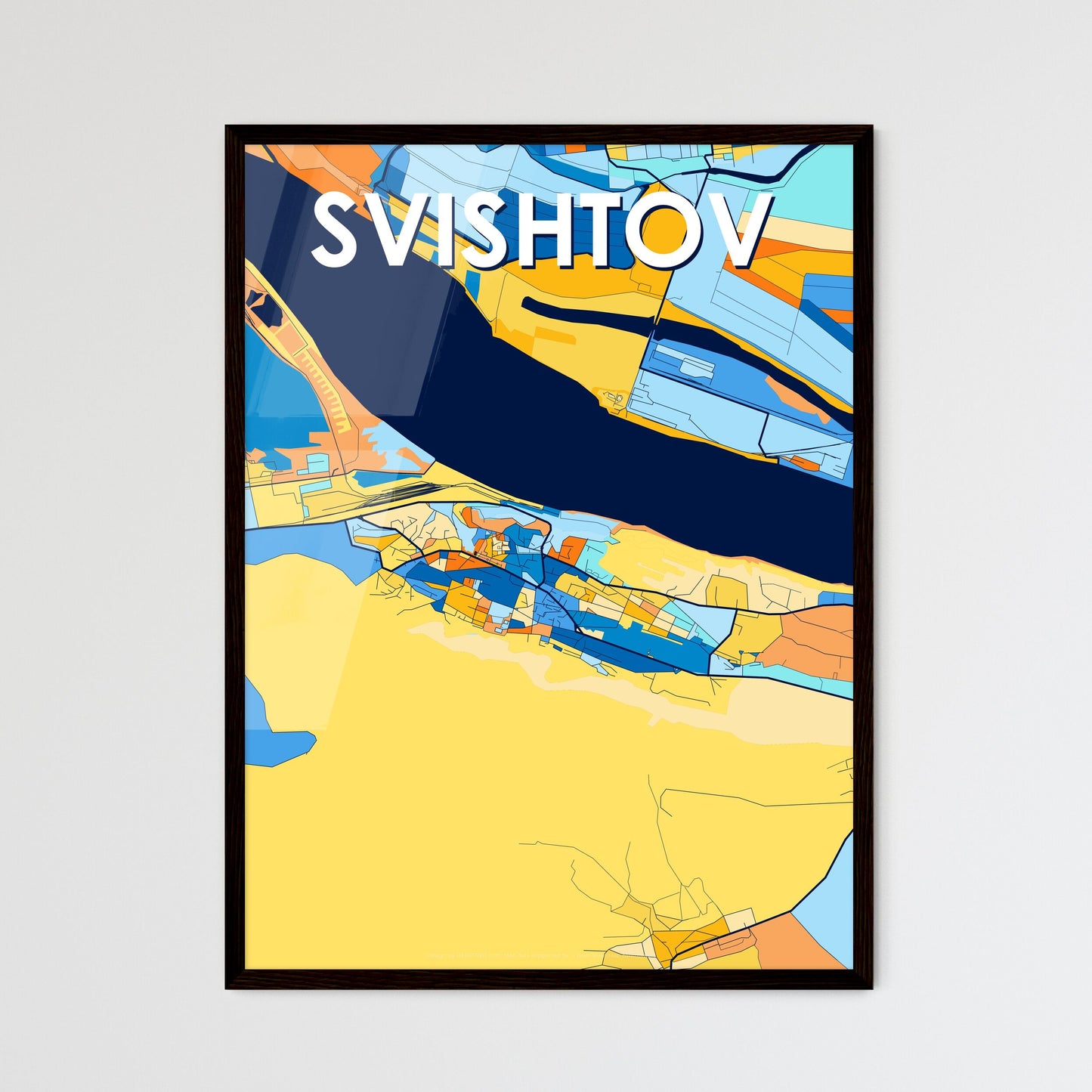 SVISHTOV BULGARIA Vibrant Colorful Art Map Poster Blue Orange