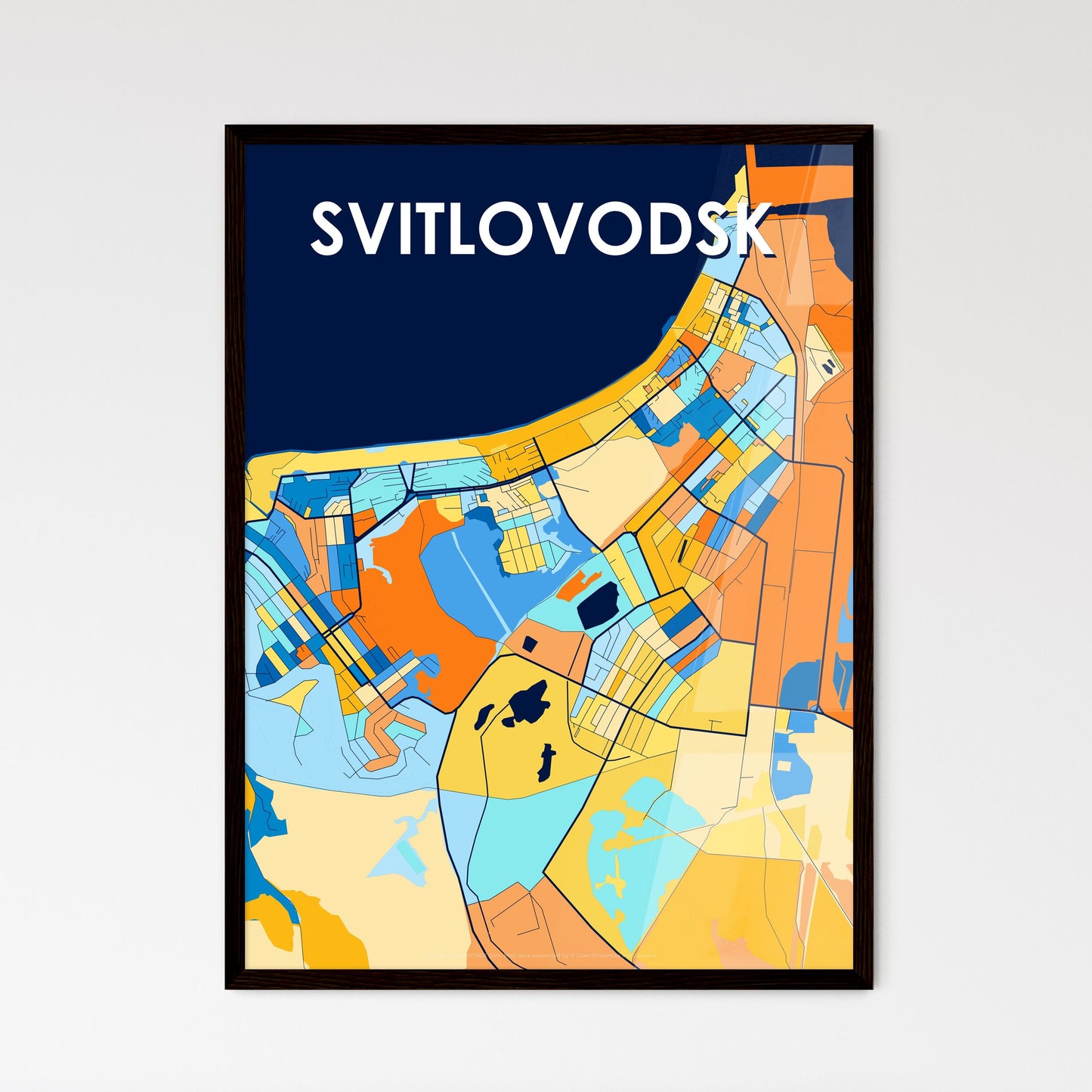 SVITLOVODSK UKRAINE Vibrant Colorful Art Map Poster Blue Orange