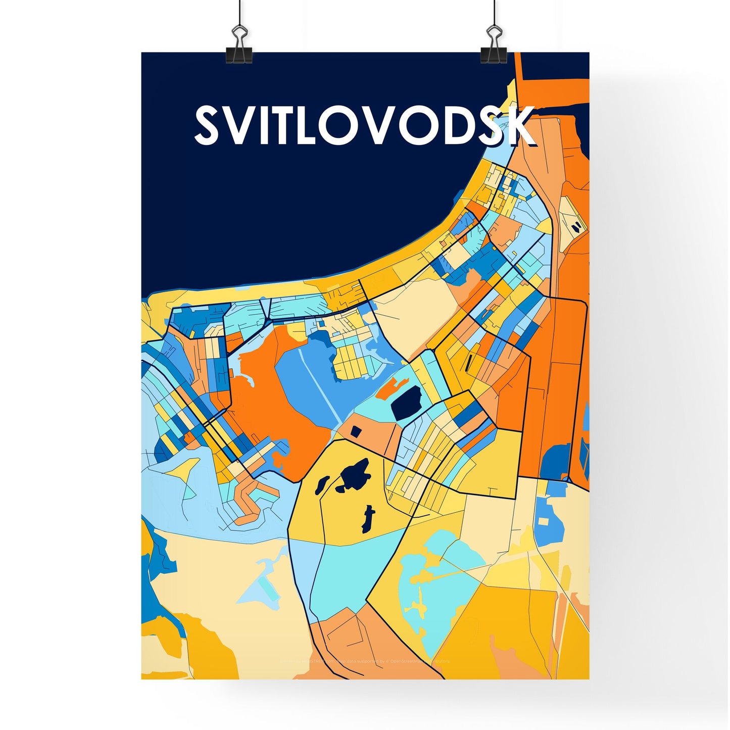 SVITLOVODSK UKRAINE Vibrant Colorful Art Map Poster Blue Orange