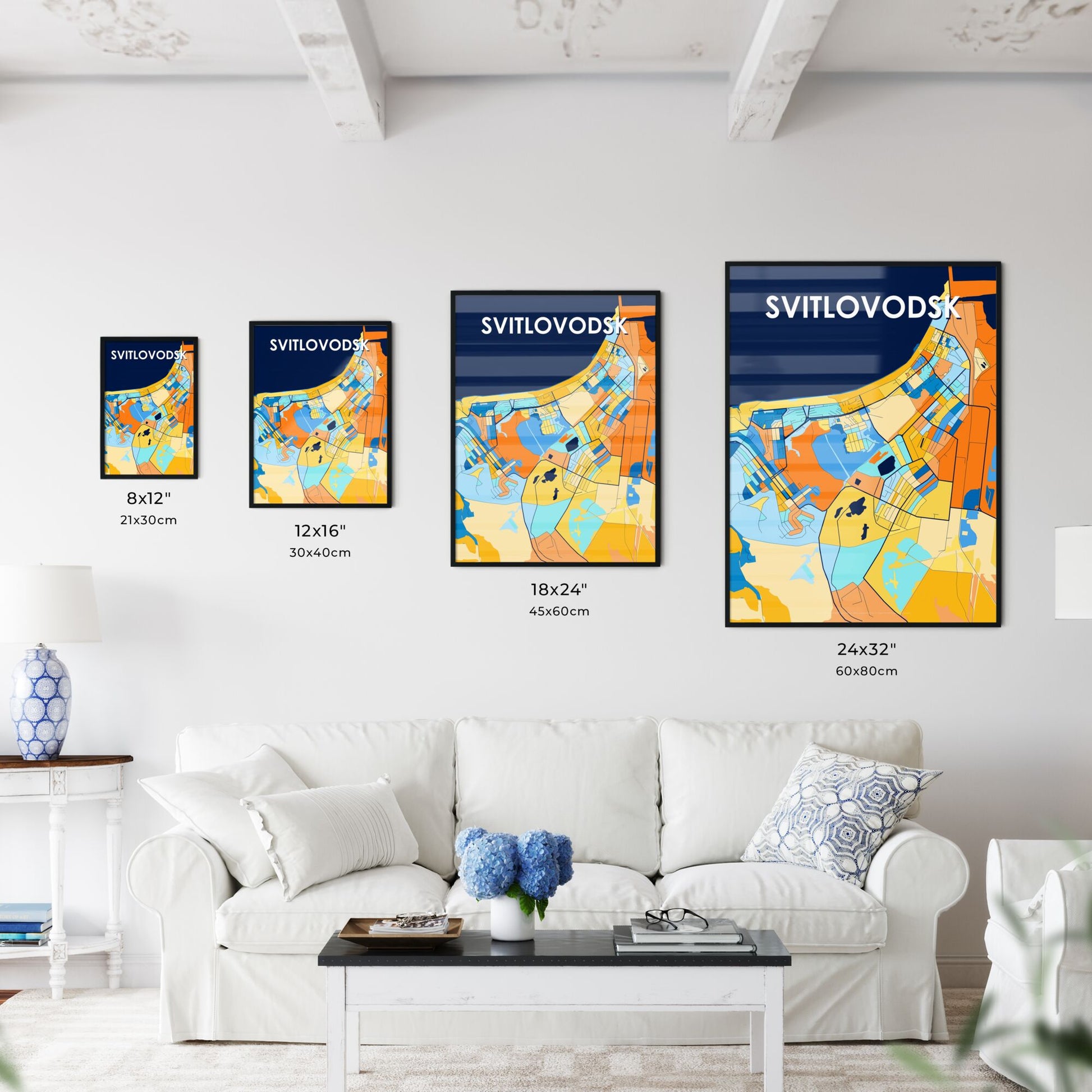 SVITLOVODSK UKRAINE Vibrant Colorful Art Map Poster Blue Orange