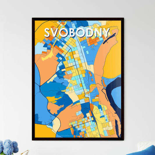 SVOBODNY RUSSIA Vibrant Colorful Art Map Poster Blue Orange