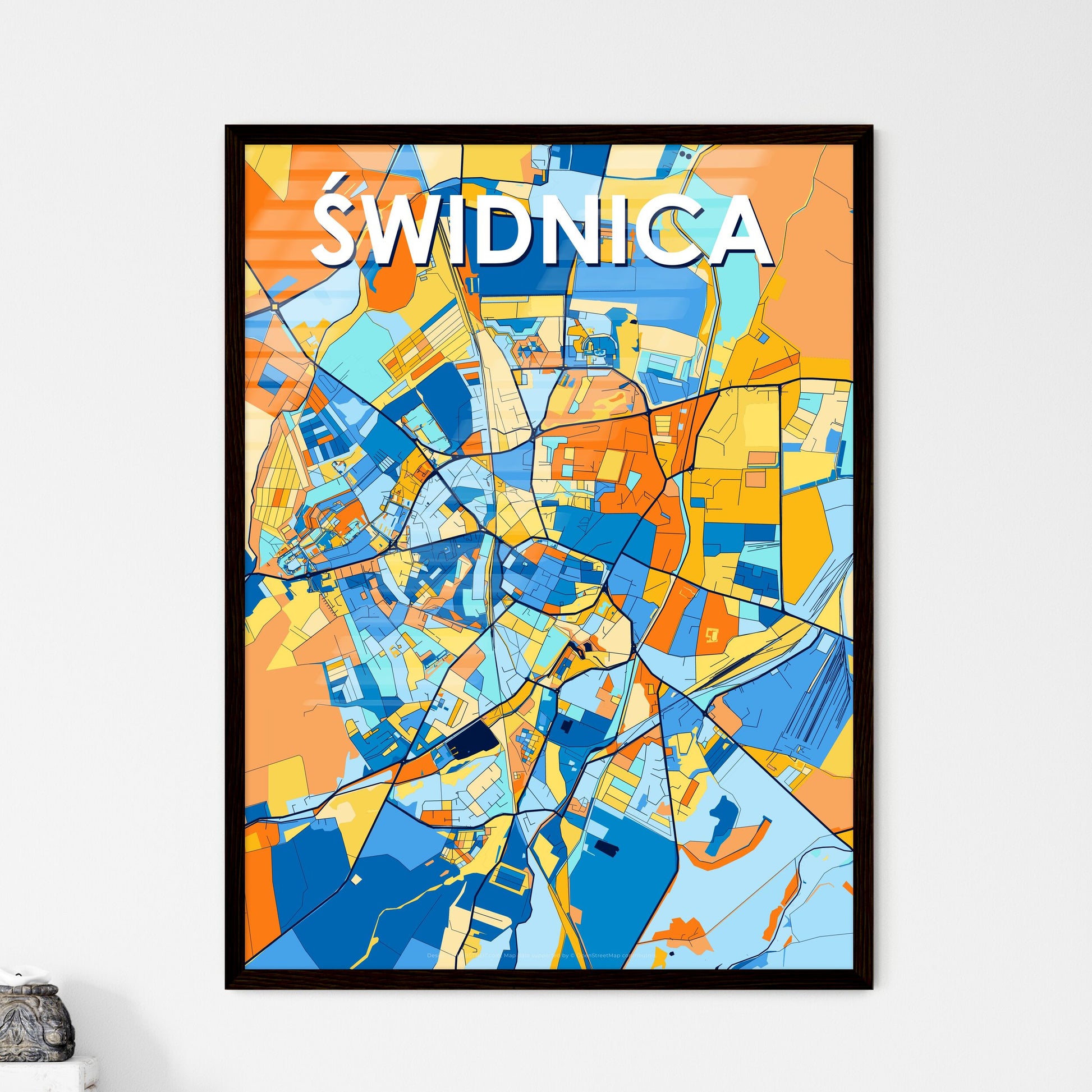 ŚWIDNICA POLAND Vibrant Colorful Art Map Poster Blue Orange