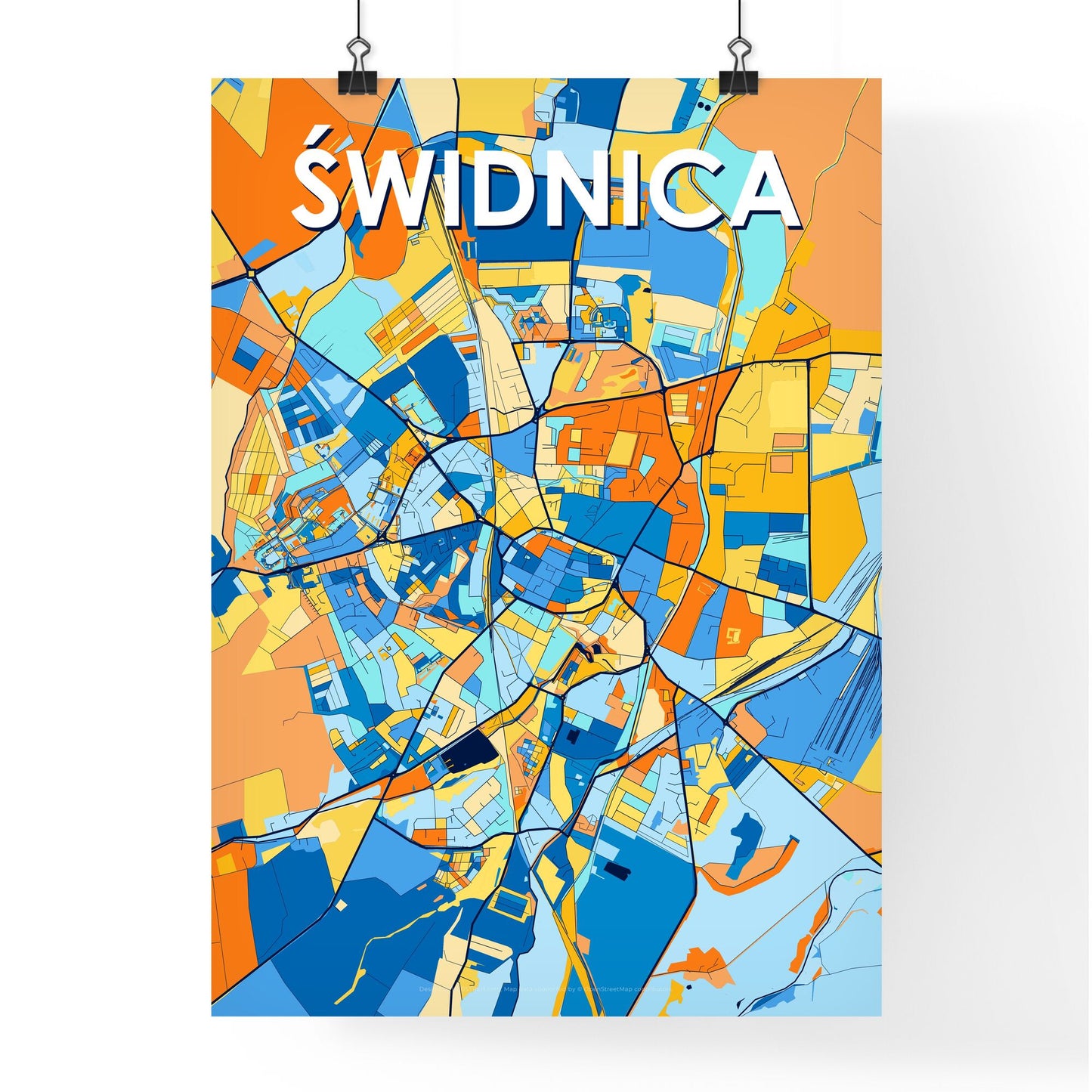 ŚWIDNICA POLAND Vibrant Colorful Art Map Poster Blue Orange