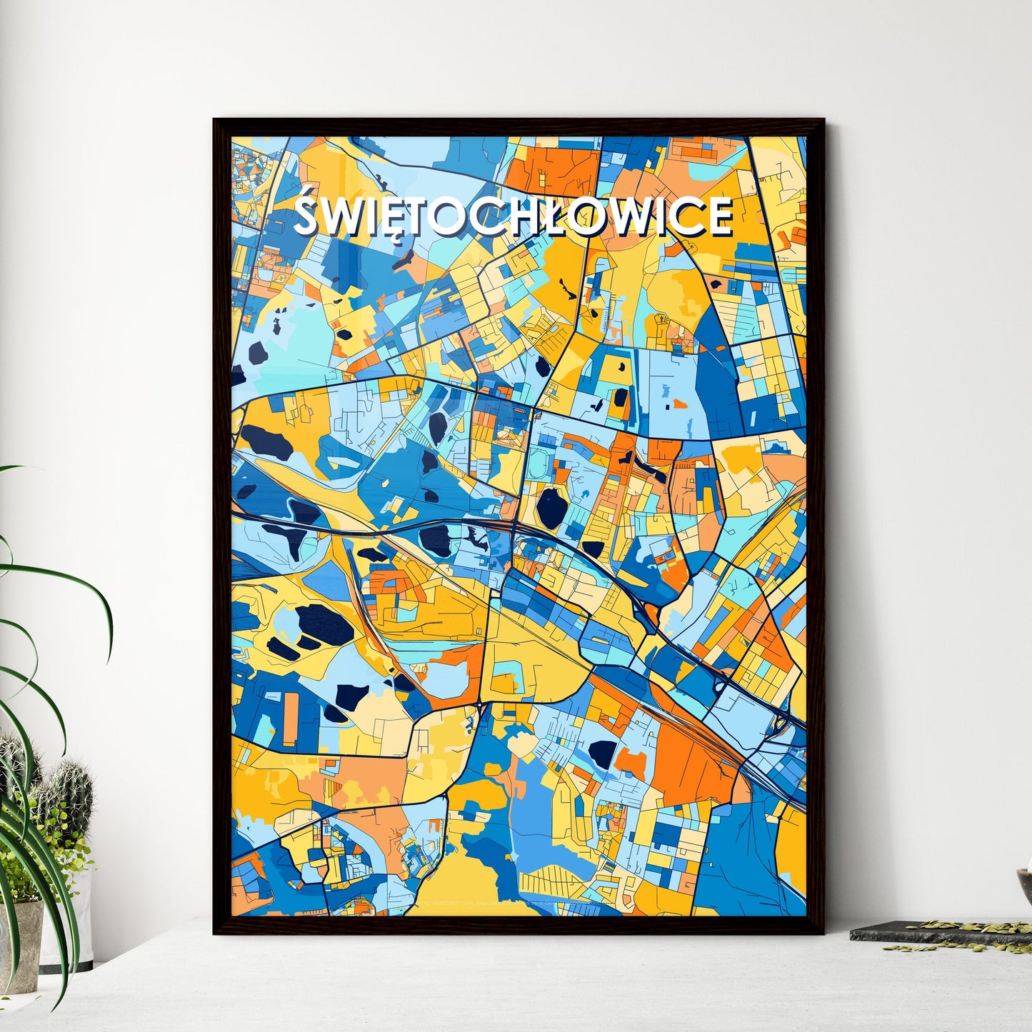 ŚWIĘTOCHŁOWICE POLAND Vibrant Colorful Art Map Poster Blue Orange