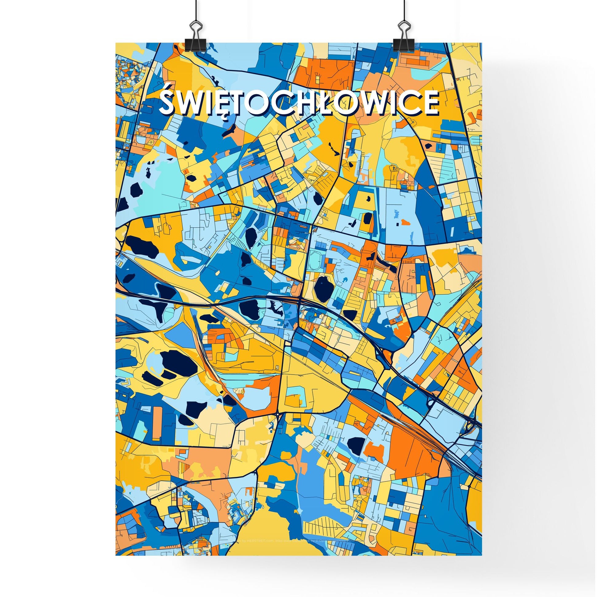 ŚWIĘTOCHŁOWICE POLAND Vibrant Colorful Art Map Poster Blue Orange