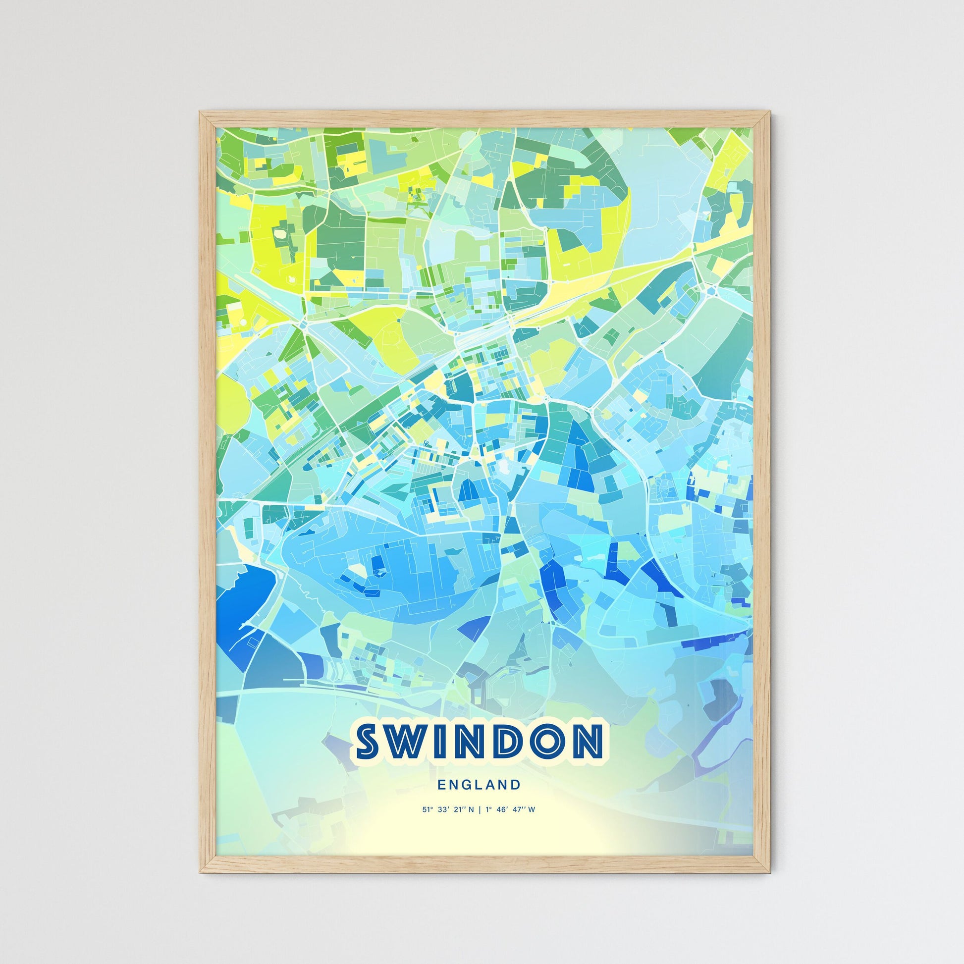 Colorful Swindon England Fine Art Map Cool Blue