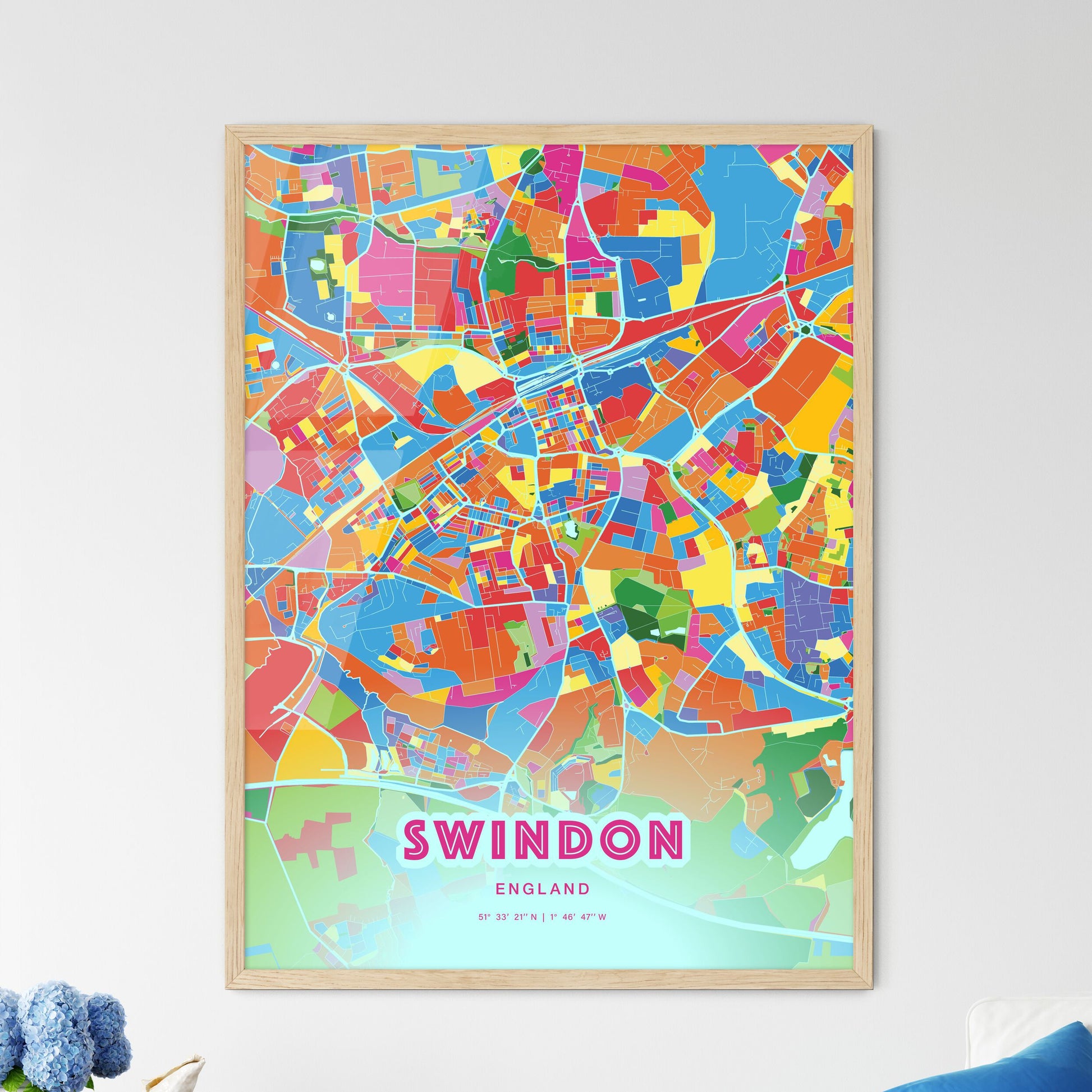 Colorful Swindon England Fine Art Map Crazy Colors