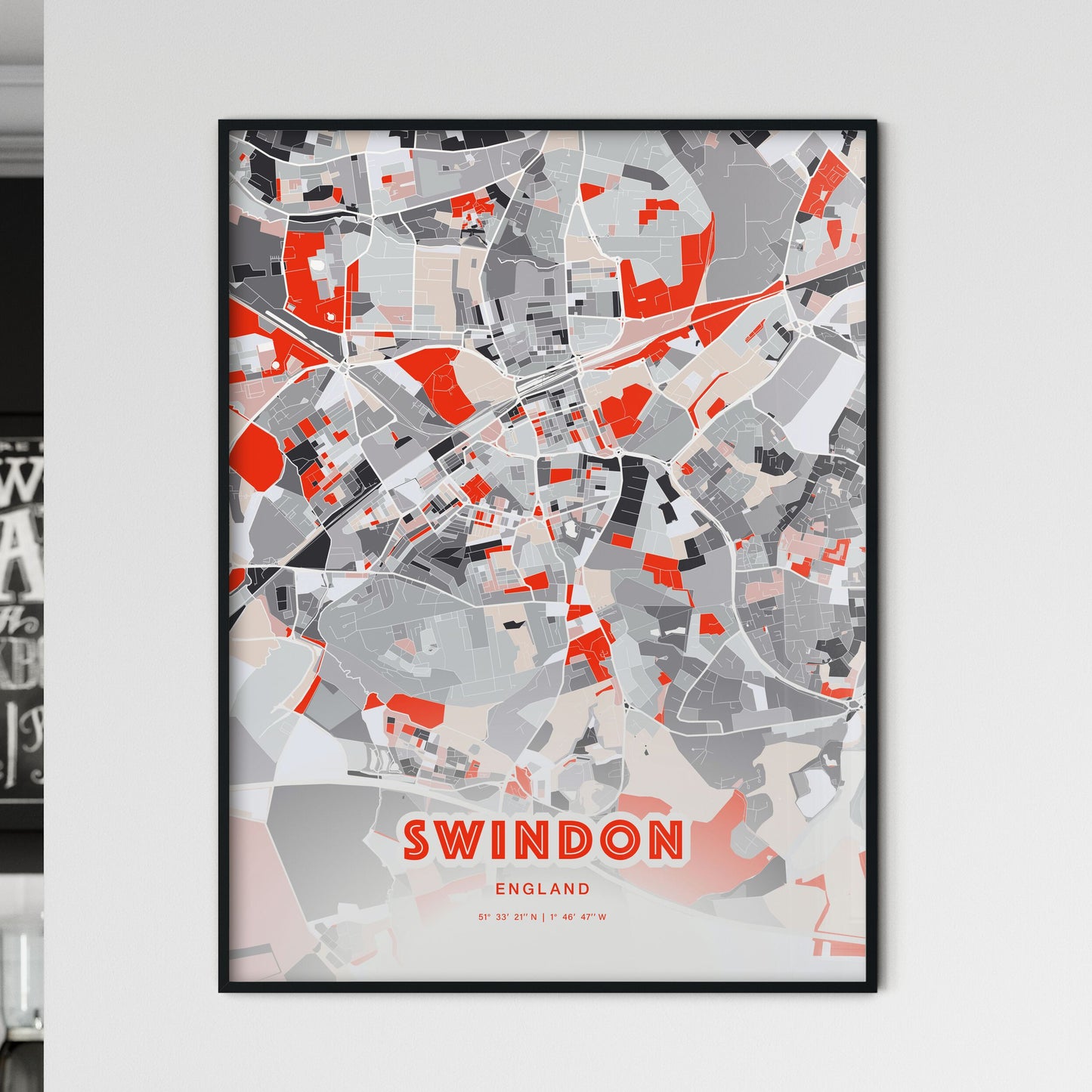 Colorful Swindon England Fine Art Map Modern Expressive