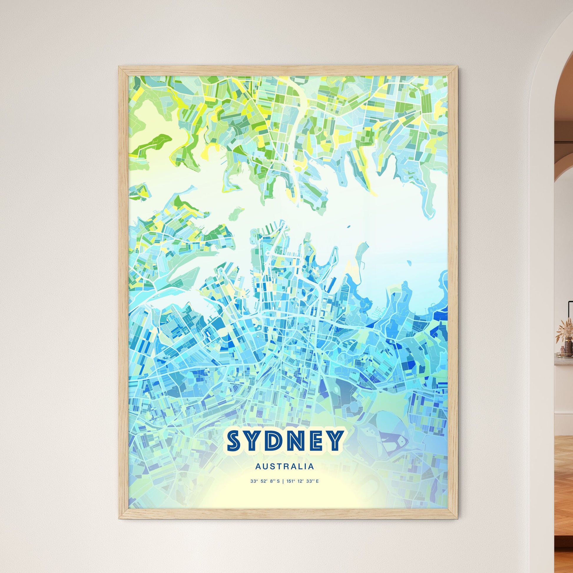 Colorful Sydney Australia Fine Art Map Cool Blue
