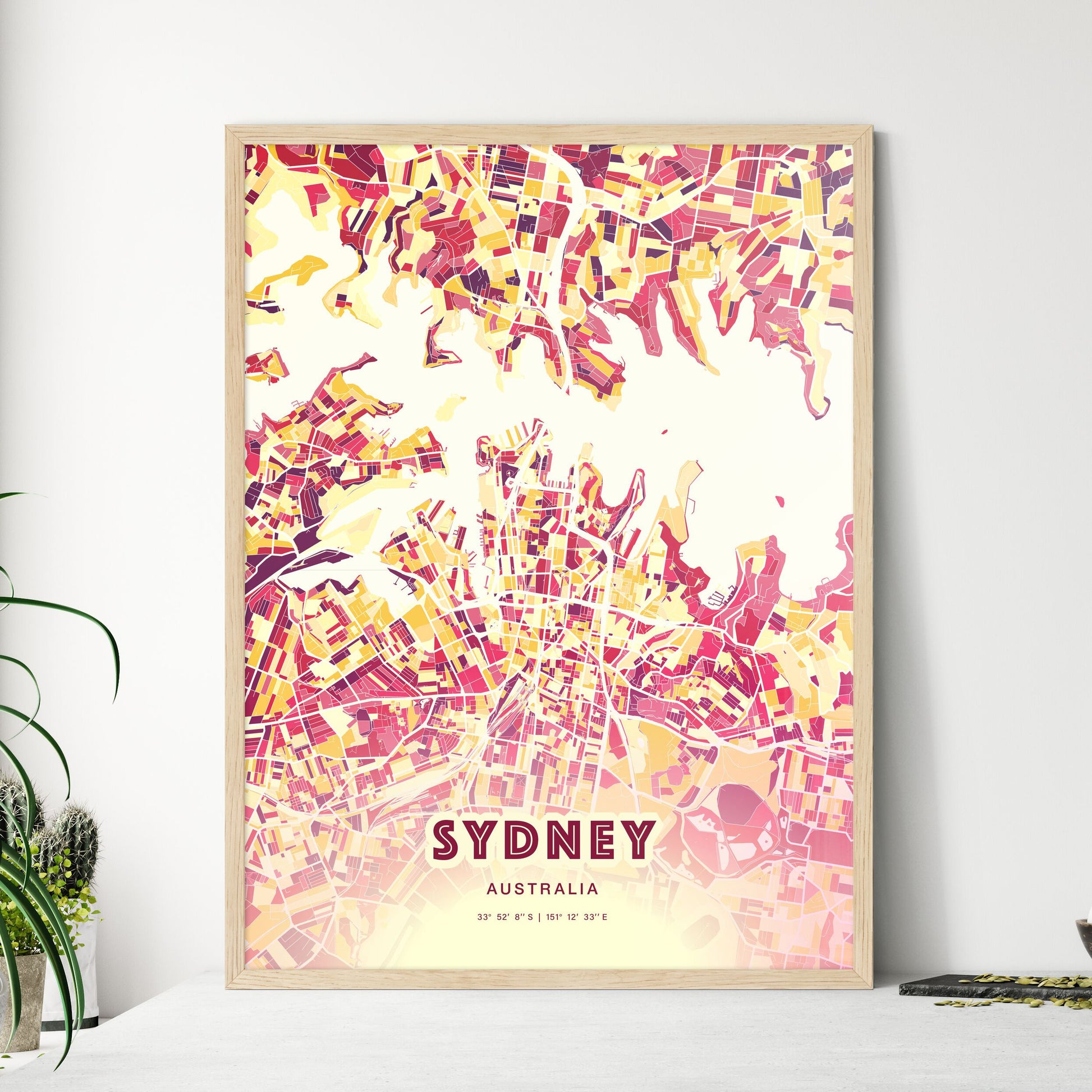 Colorful Sydney Australia Fine Art Map Hot Red