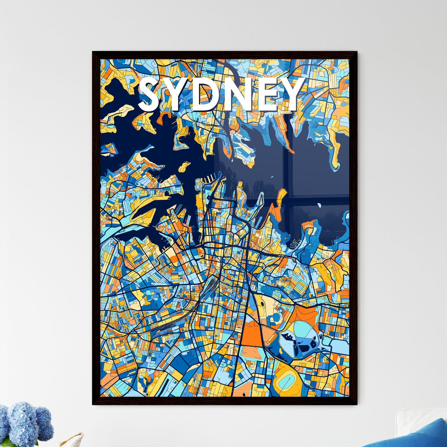 SYDNEY AUSTRALIA Vibrant Colorful Art Map Poster Blue Orange